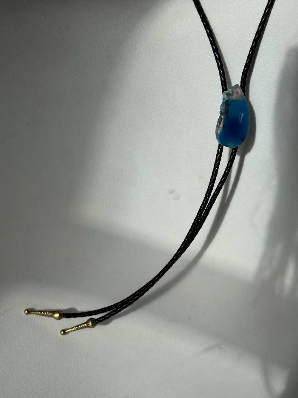McCale Handmade Agate Genuine Leather Bolo Tie In Deep Blue