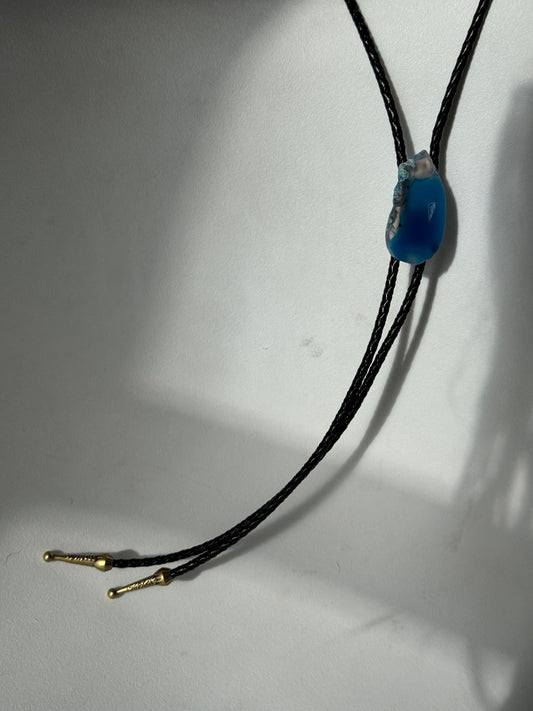 McCale Handmade Agate Genuine Leather Bolo Tie In Deep Blue