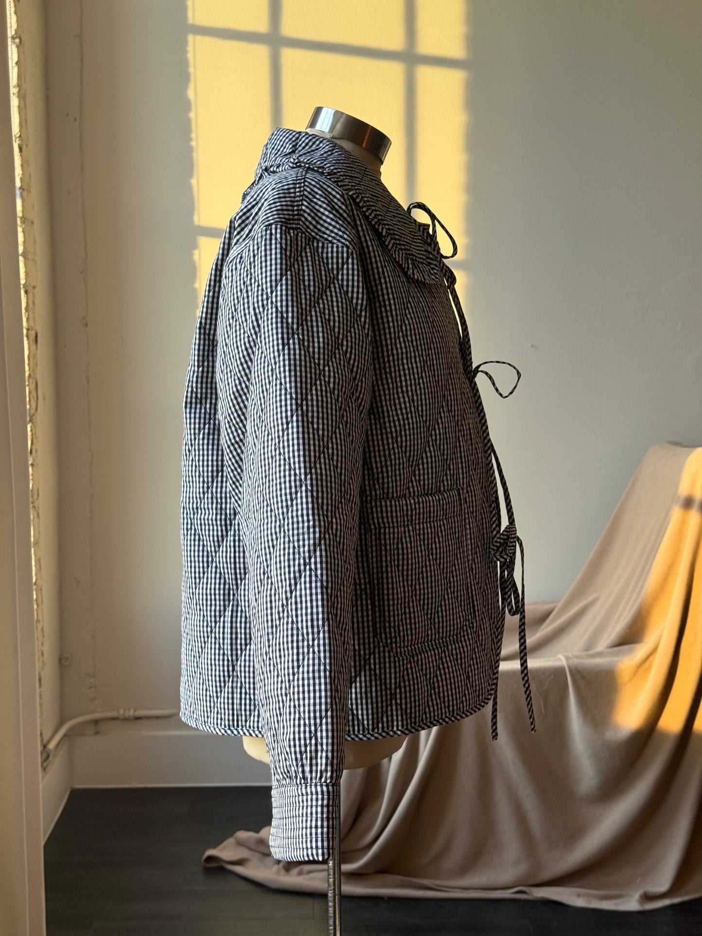 Jalisa Cotton Ultra Lightweight Gingham Tie Front Quilted Jacket