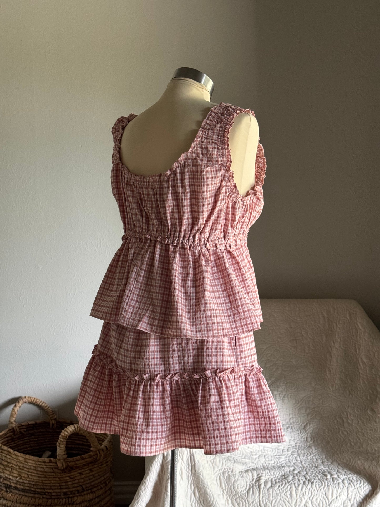 Fay Cotton Plaid Ruffle Top In Blush