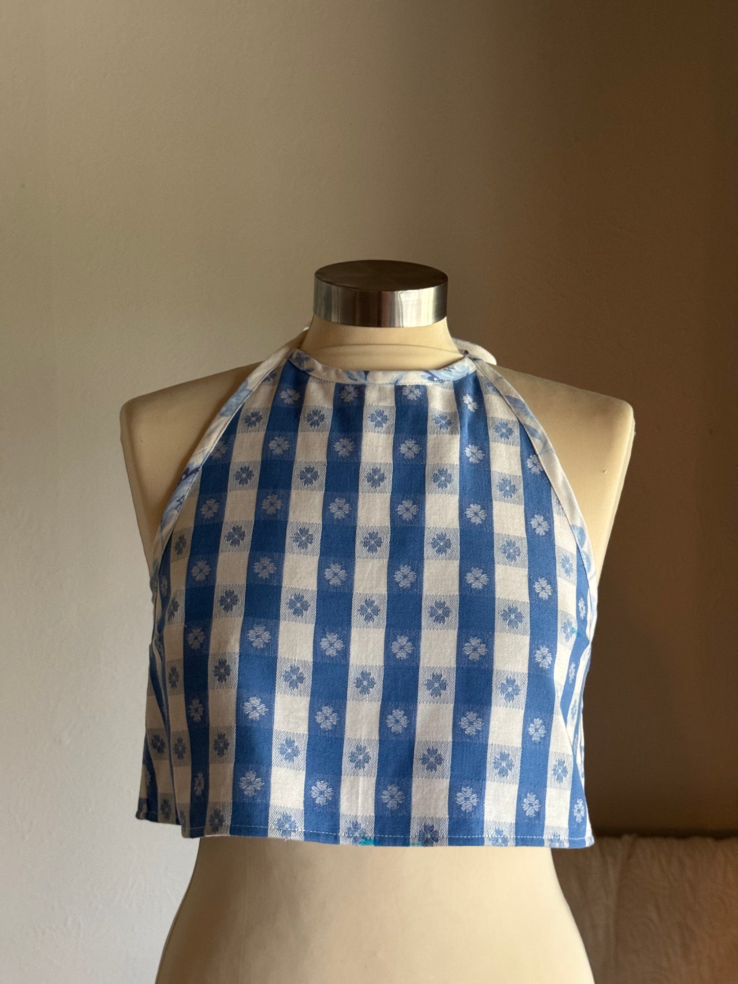 Brenda Handcrafted Vintage Halter Crop Top In Classic Gingham￼
