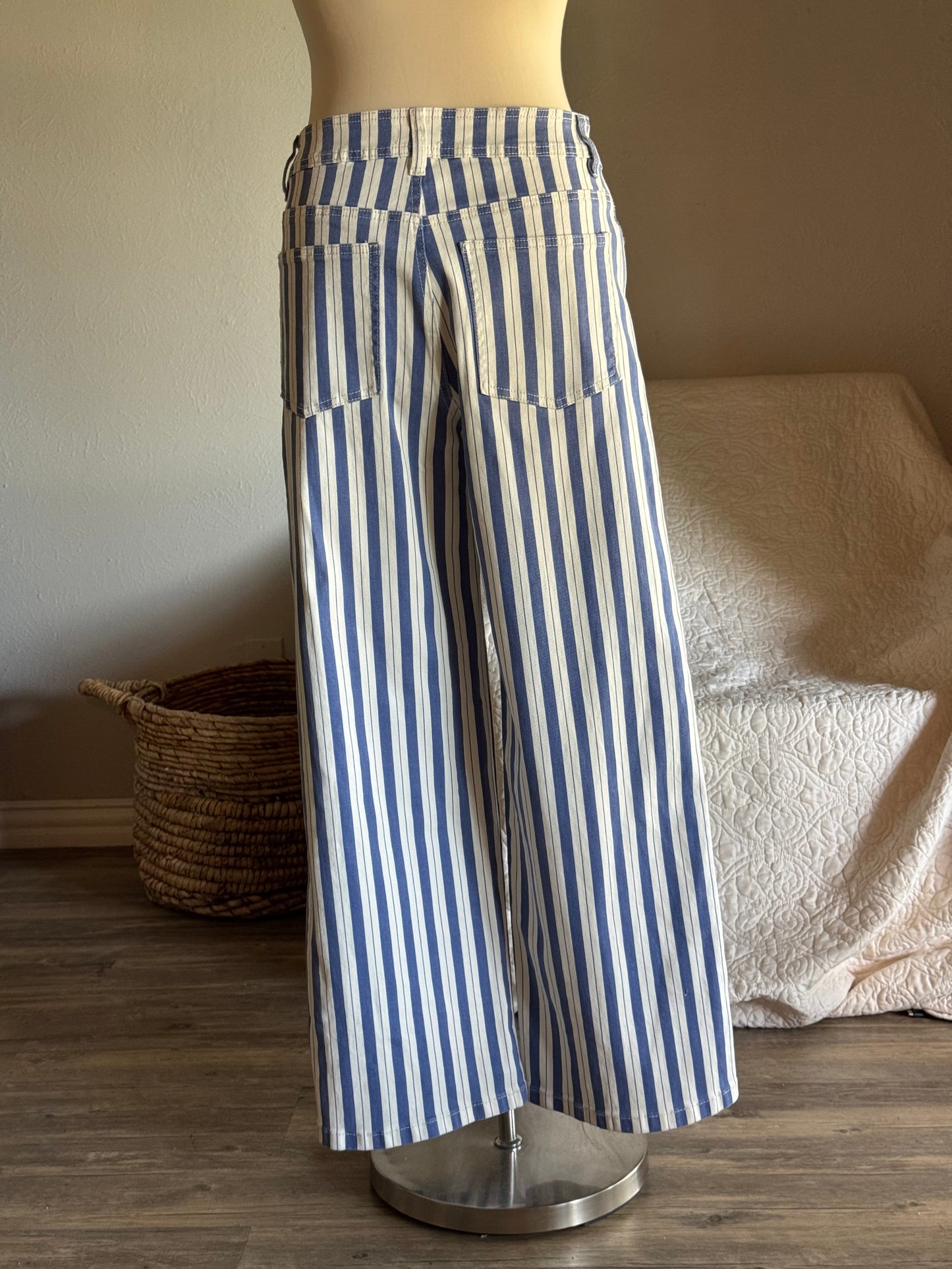 Clarice Cotton Striped Classic Straight Denim In Vintage Blue