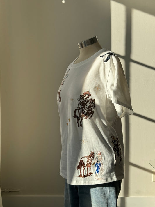 Llewellyn Cotton Embroidered Cowgirl Crewneck Tee