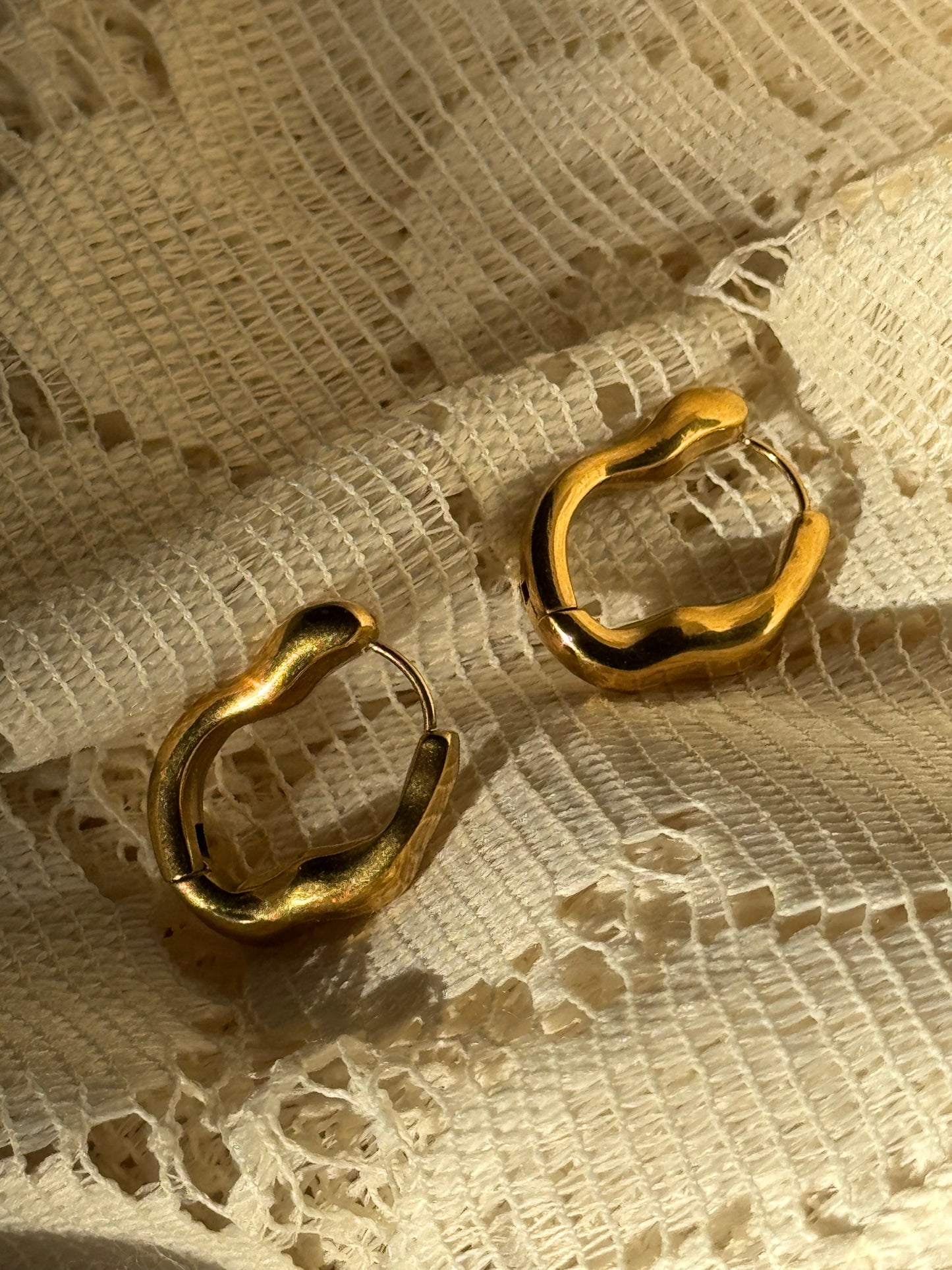 Ernestine 18k Stainless Steel Waterproof Organic Hoop Earring In Soft Matte Gold￼￼