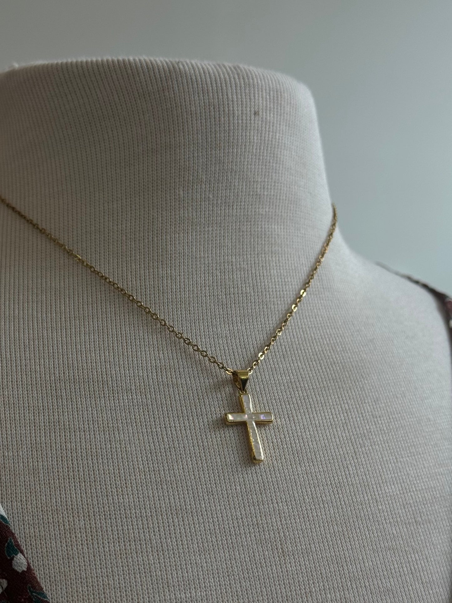 David Stained Glass Stainless Steel Cross Charm Necklace In Gold