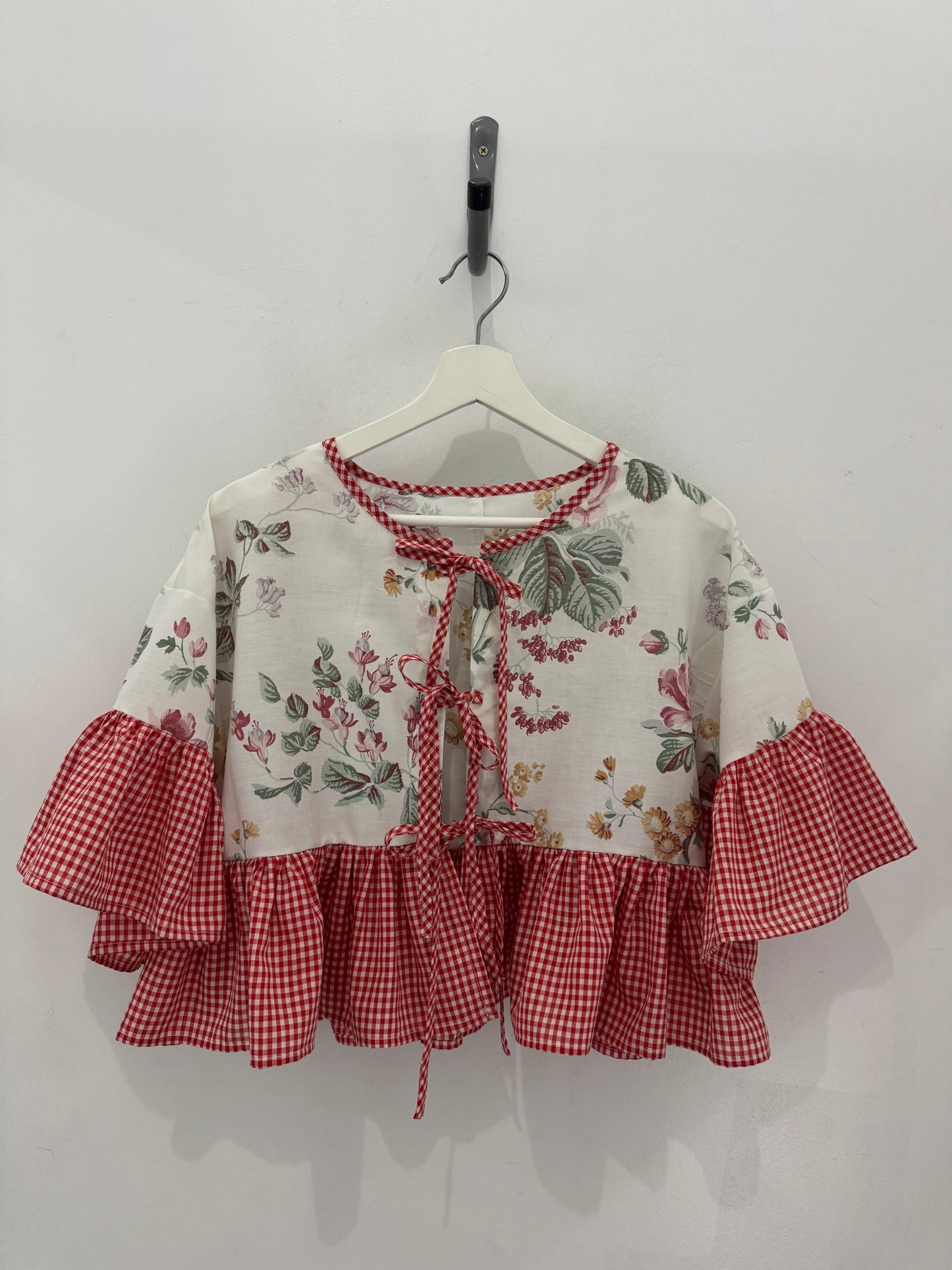 Joycie Vintage Handcrafted Gingham Floral Ruffle Top