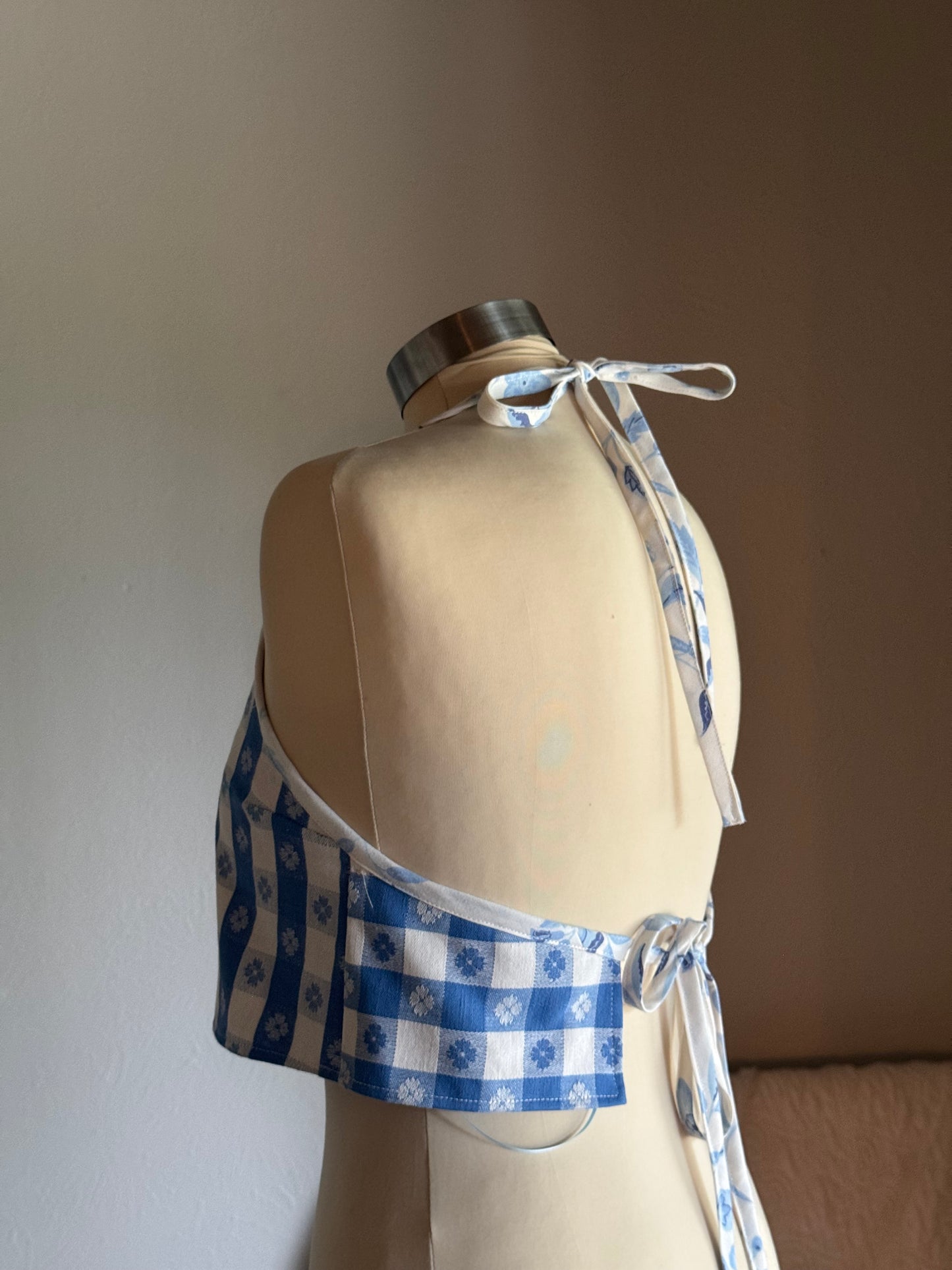 Brenda Handcrafted Vintage Halter Crop Top In Classic Gingham￼