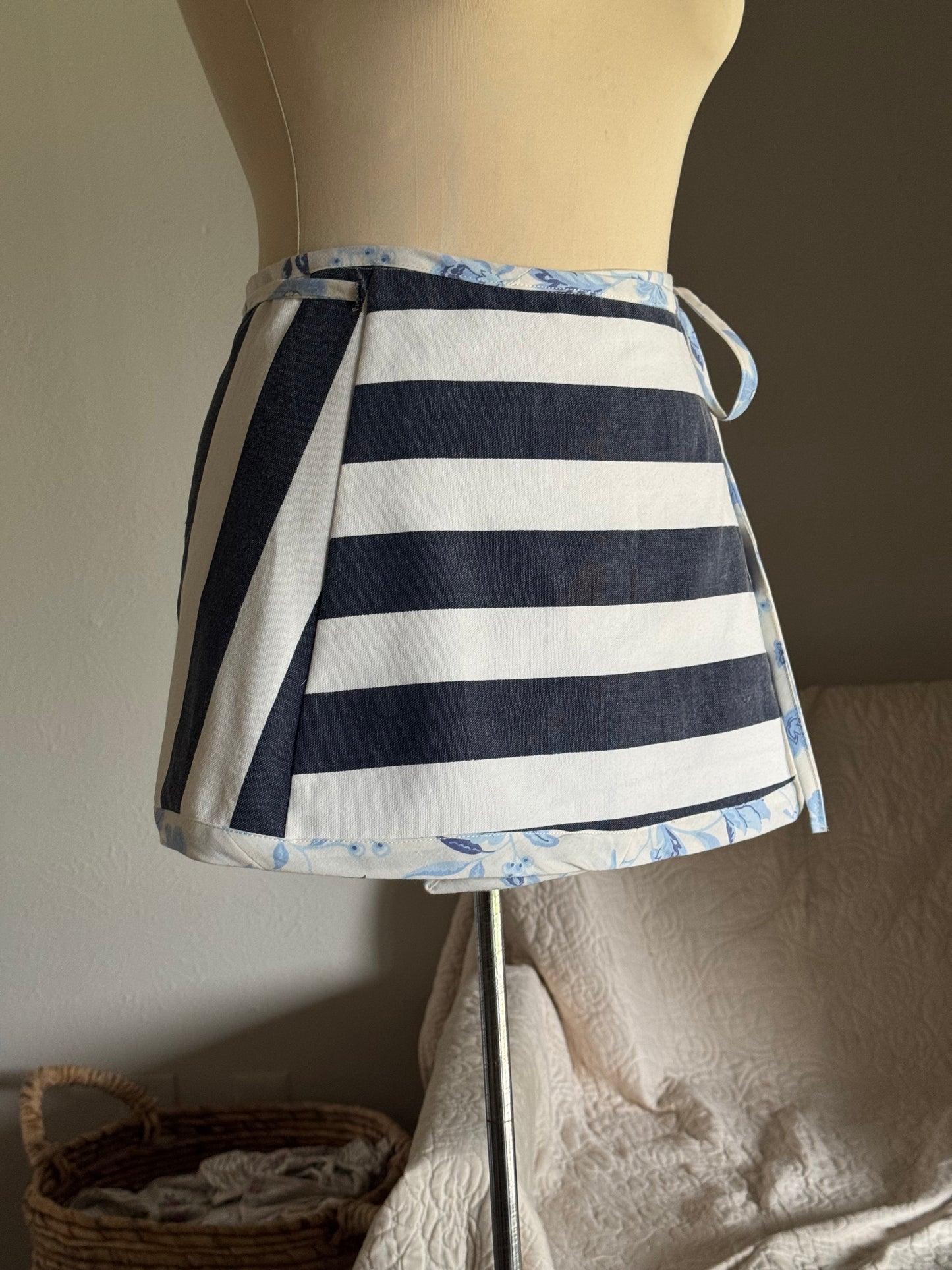 Delaney Handcrafted Mini Wrap Skirt In Bold Stripes