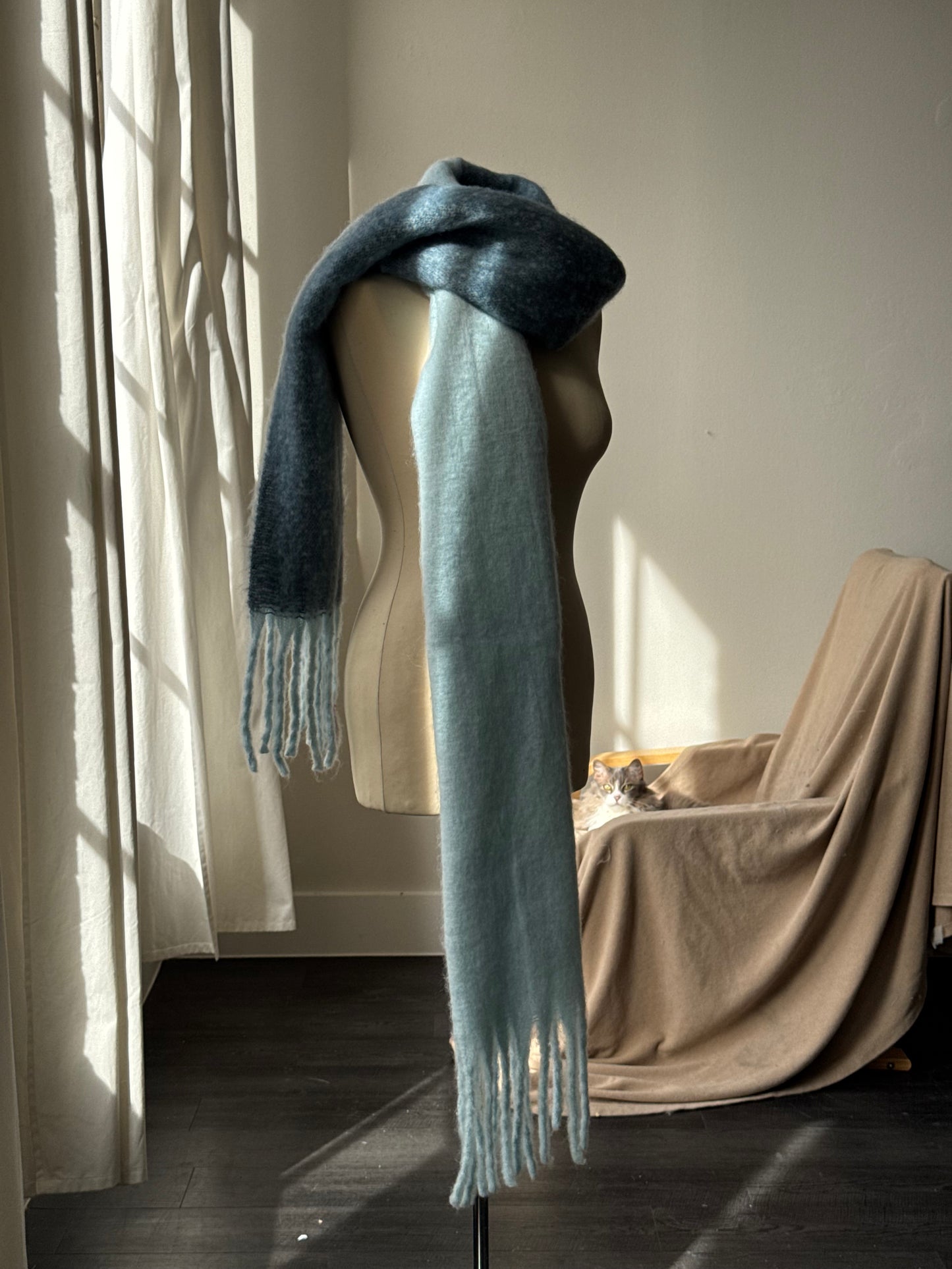 Kylie Ultra Soft Two Tone Fringe Scarf In Ice Blue