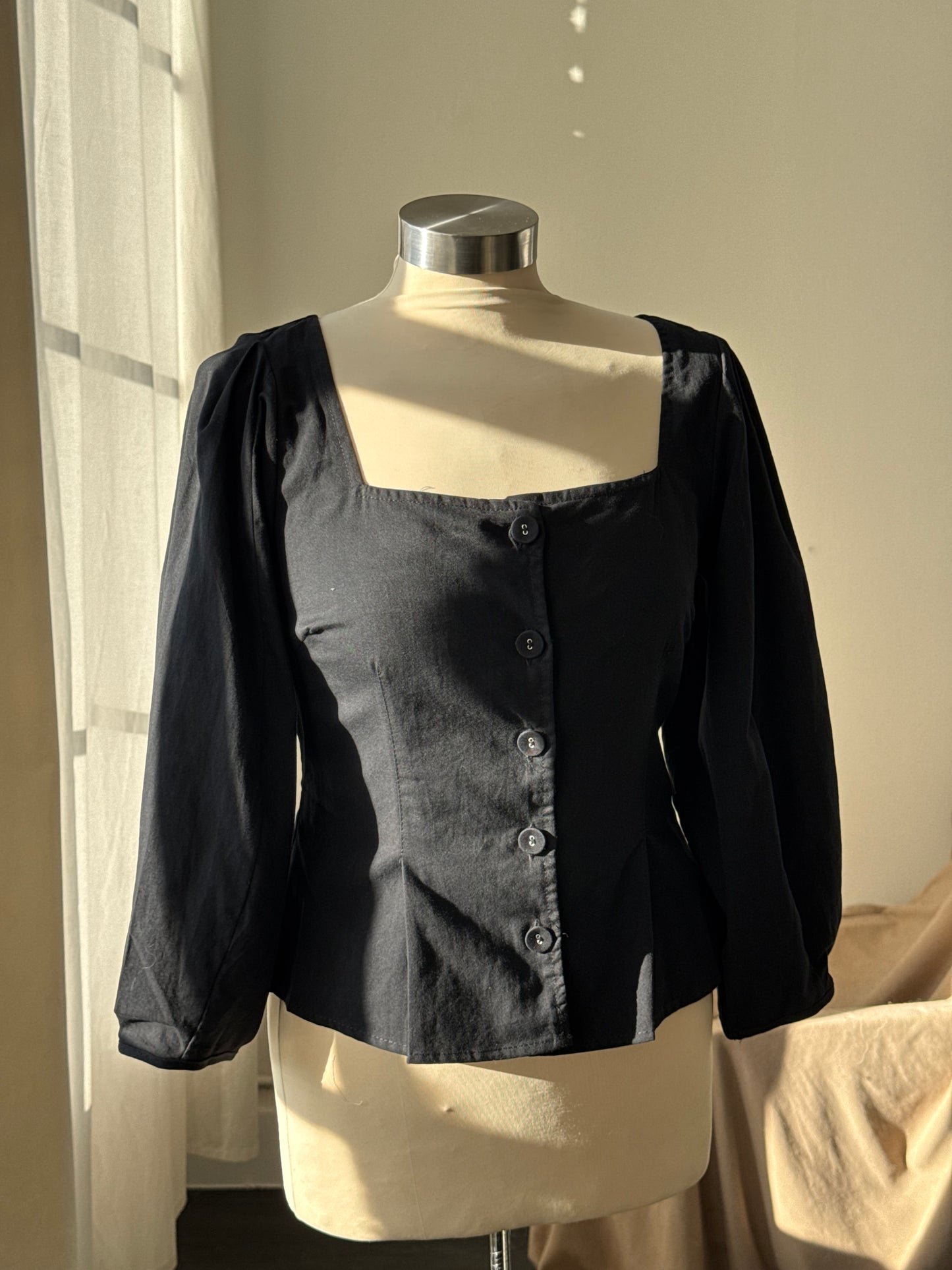 Joan Cotton Button Front Top In Black