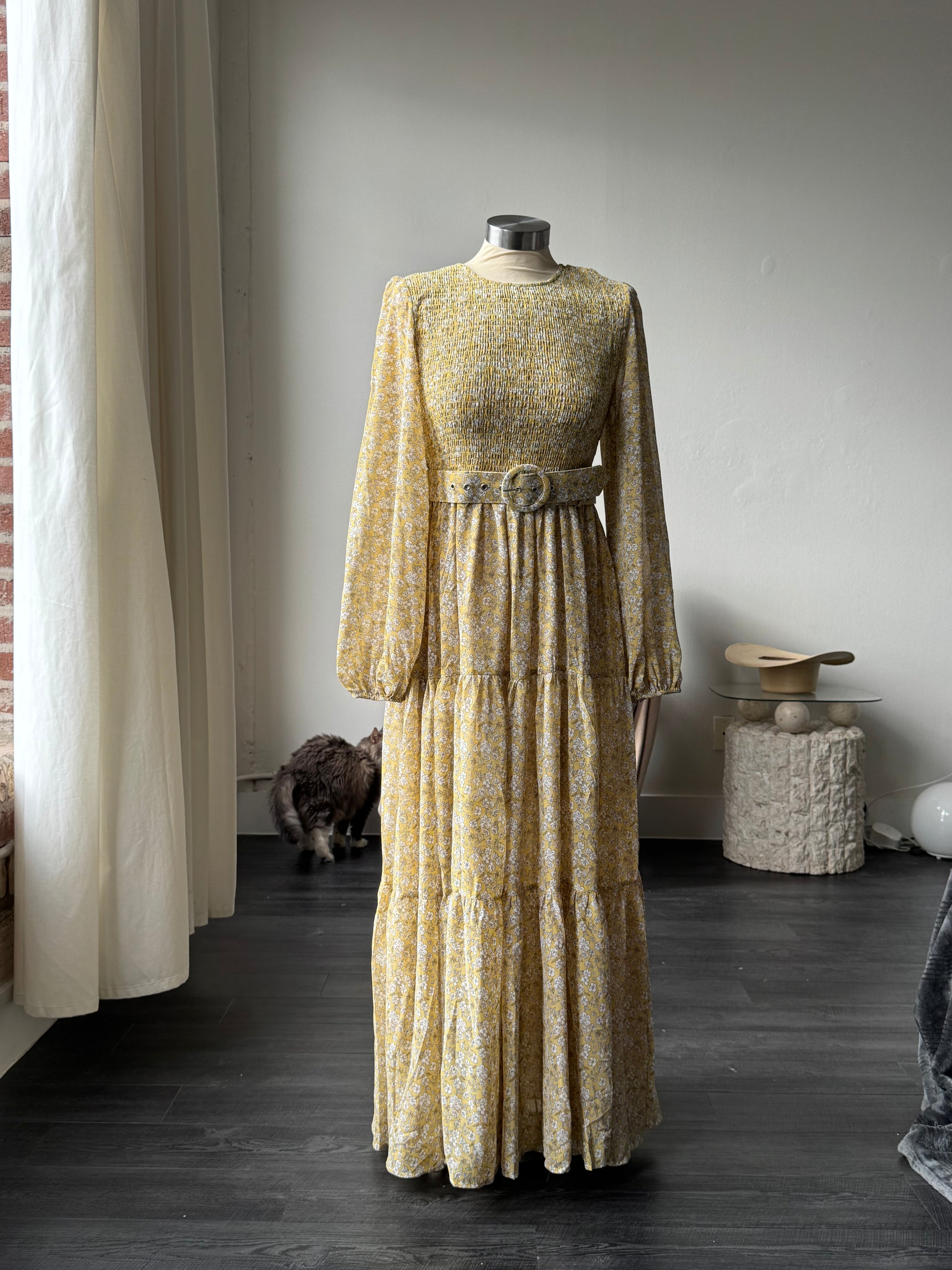floral belted maxi dress Melissa Floral Belted Maxi Dress In Blonde