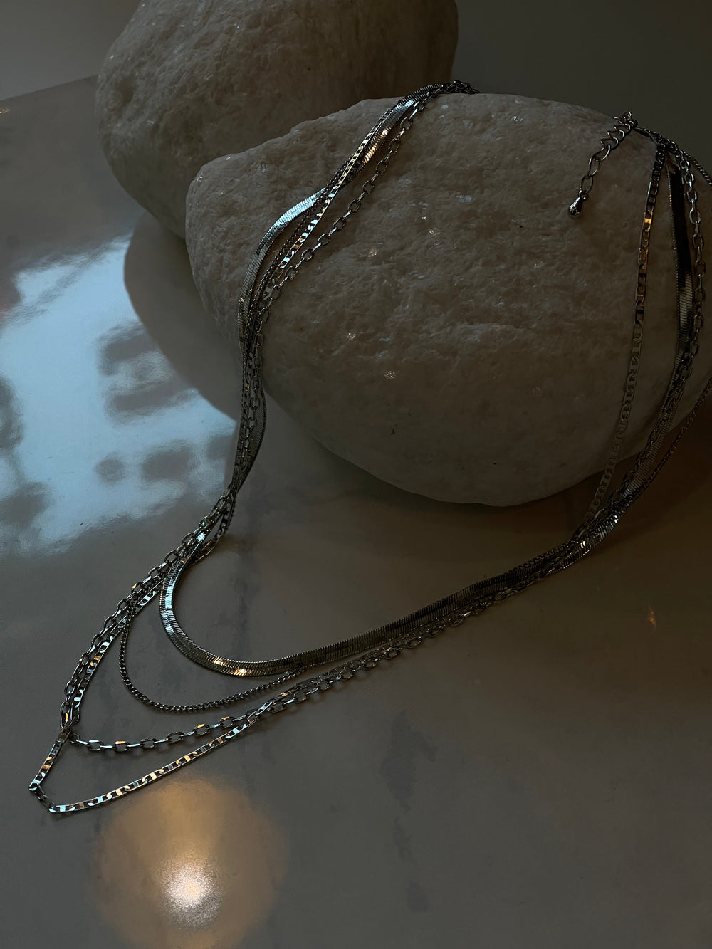 Morgan Multi Link Snake Chain Layered NecklaceIn Silver