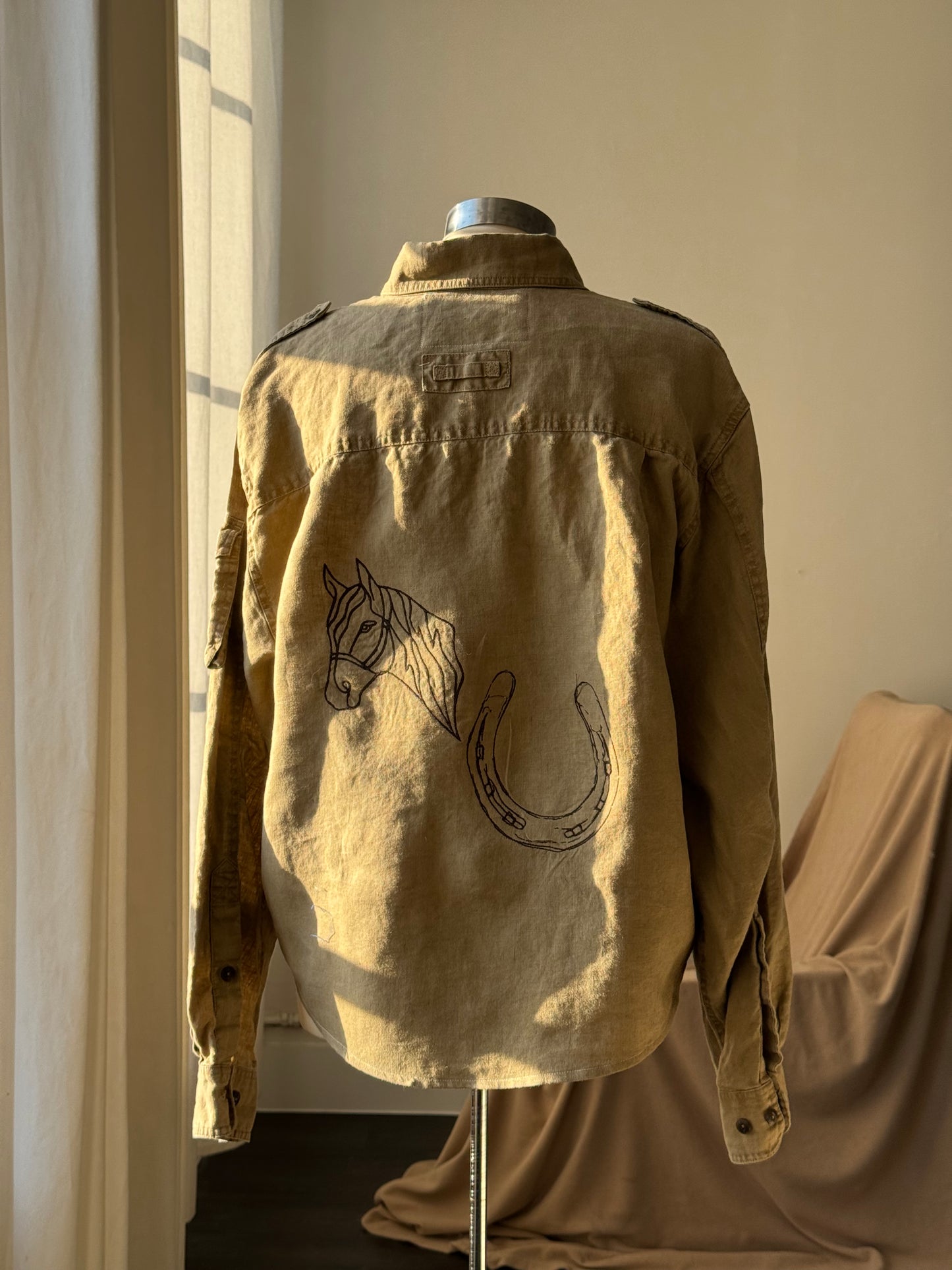 The Lawrence Handcrafted Utility Cropped Linen Button Down Shacket In Sand