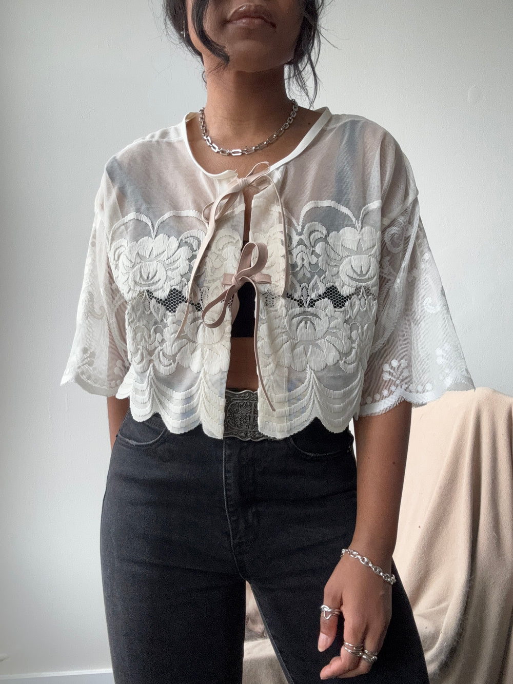 Sherie Handcrafted Vintage Lace Tie Top
