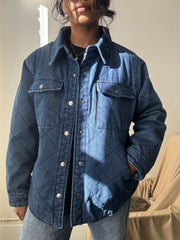 Henry Cotton Quilted Denim Coat Jacket In Indigo