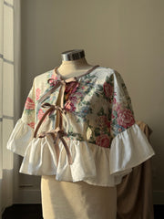 Joycie Vintage Cotton Handcrafted Ruffle Top In Roses (2nd)