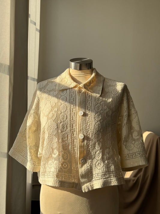 Judy Handcrafted Vintage Crop Top In Vanilla