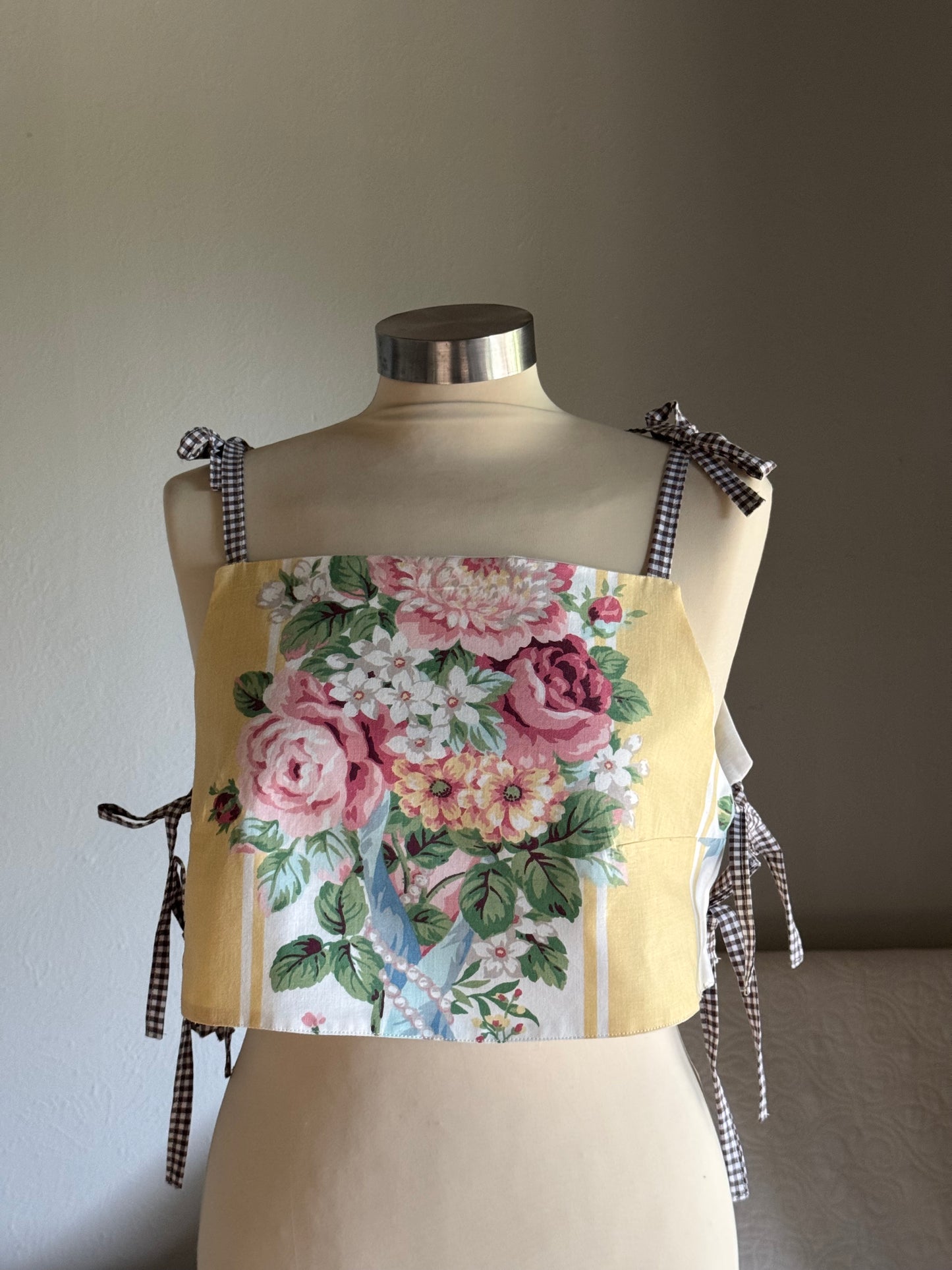 Katie Handcrafted Vintage Side Tie Crop Top