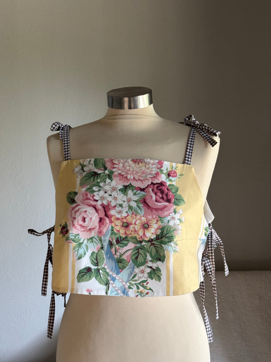 Katie Handcrafted Vintage Side Tie Crop Top