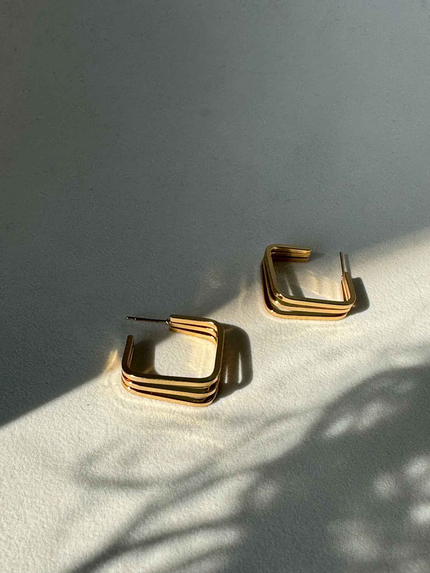 Tri Layered Square Hoop Earring In Gold