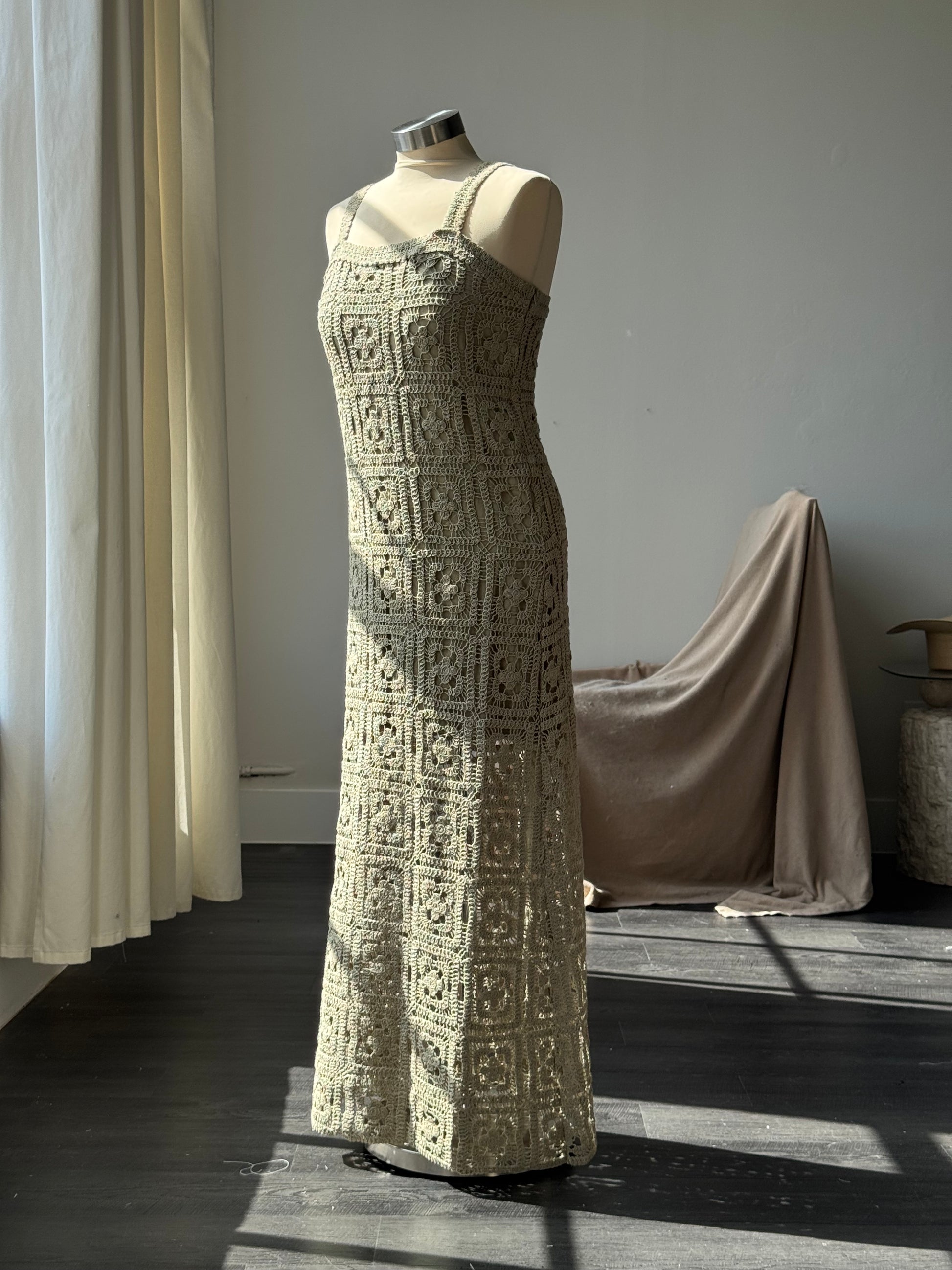 crochet cotton dress Louise Short-Sleeve Crochet Dress in Cotton-Linen Knit M