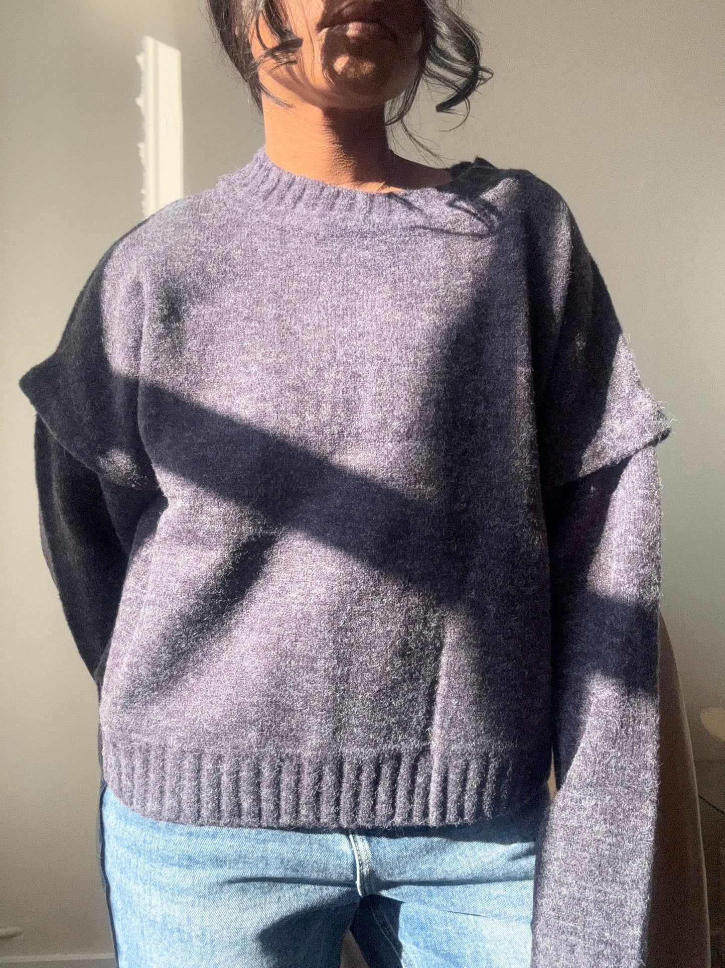 Micah Drop Shoulder Crop Pullover Sweater In Vintage Charcoal