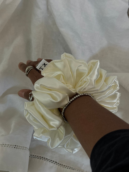 Paula Handcrafted Texas Sized Satin Scrunchie In Ivory