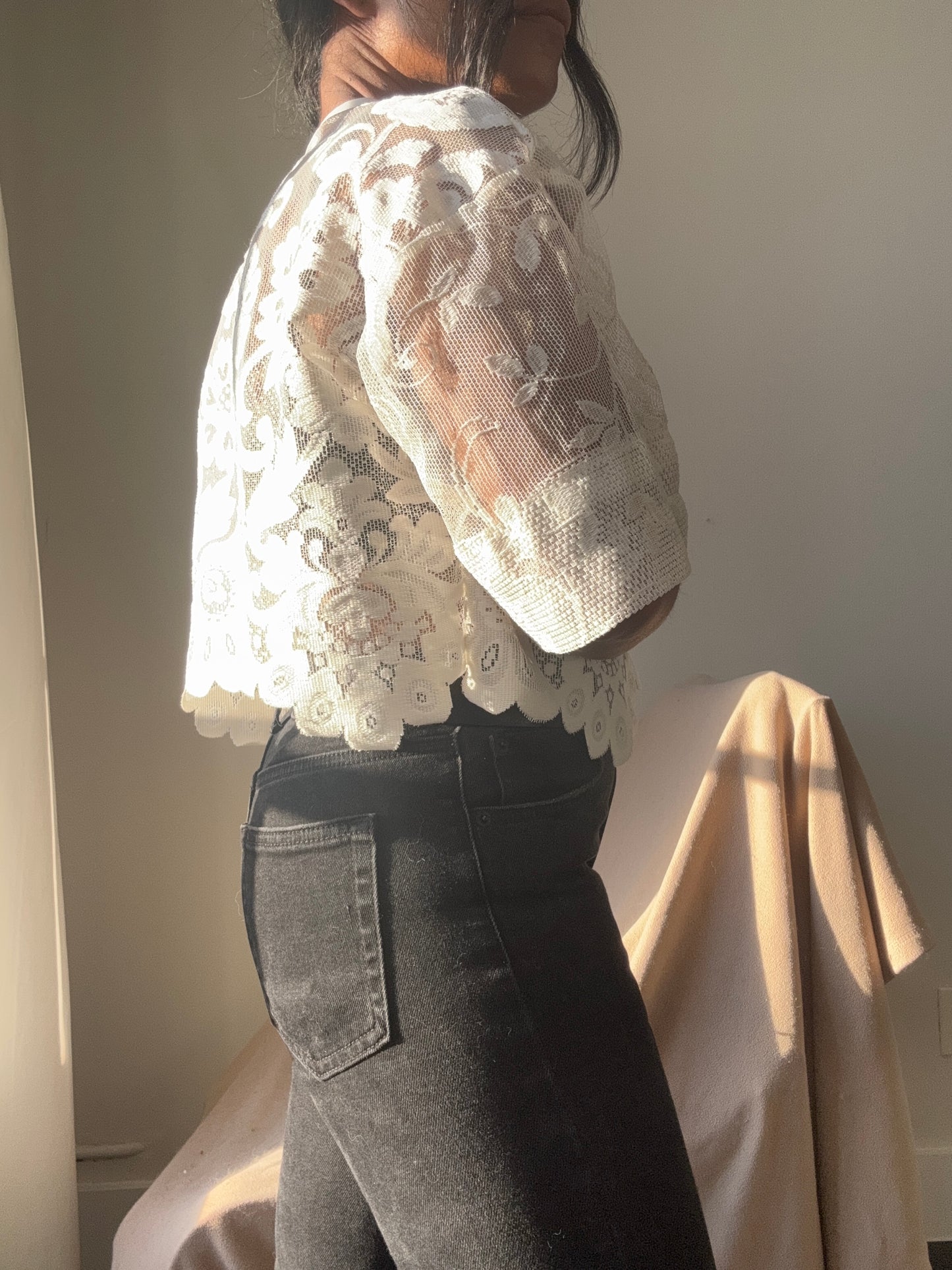 Roberta Handcrafted Vintage Lace Tie Top In Ivory