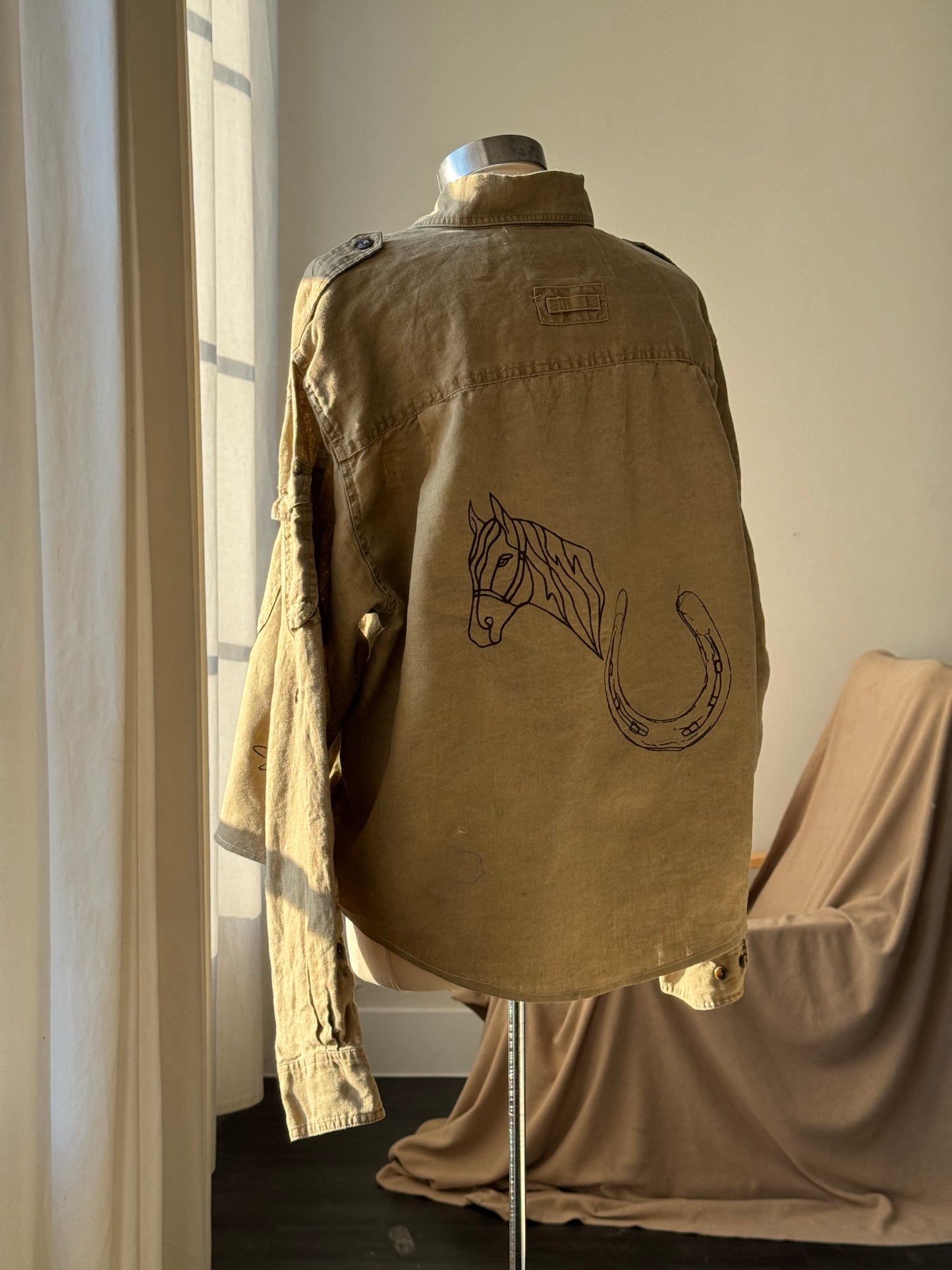 The Lawrence Handcrafted Utility Cropped Linen Button Down Shacket In Sand