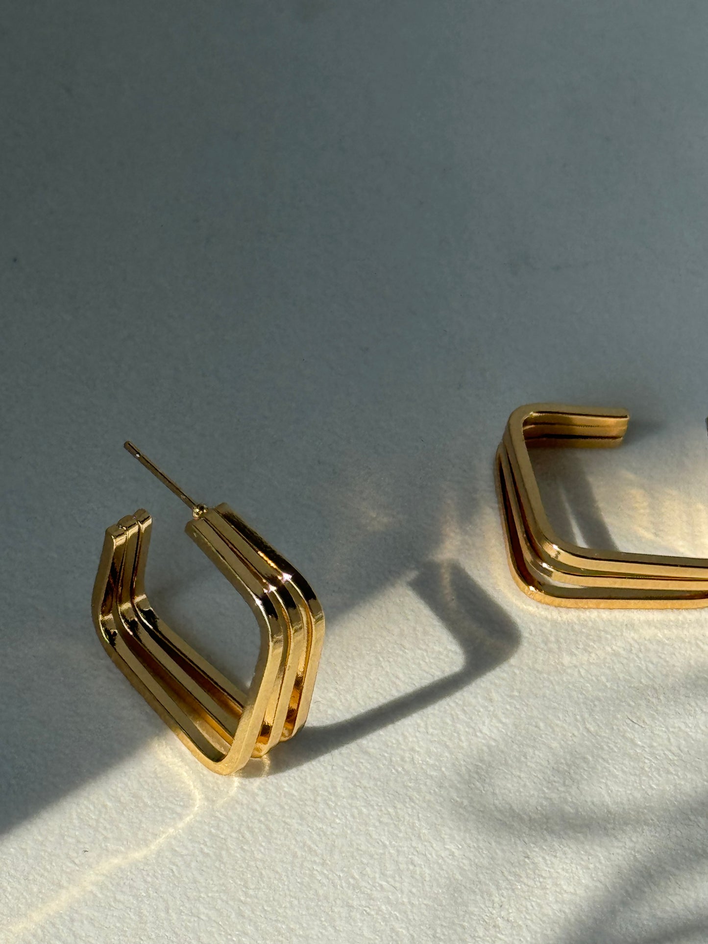 Tri Layered Square Hoop Earring In Gold