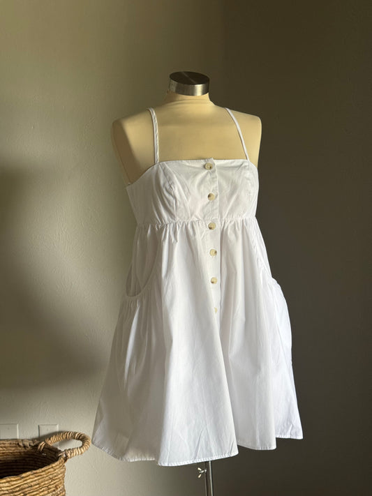Karina Cotton Button Front Open Back Dress In White￼