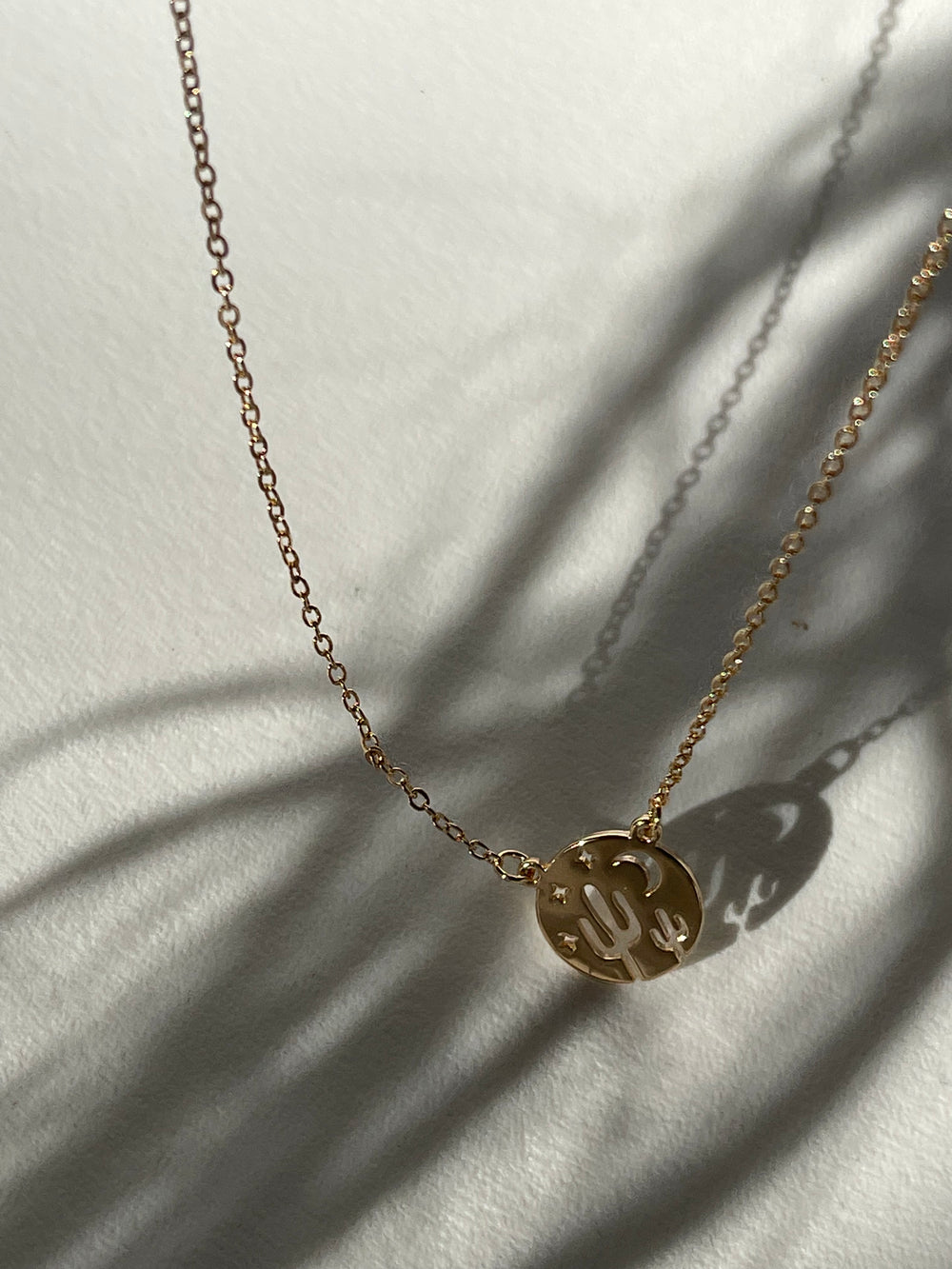 Texas Moon & Cactus Geo Charm Necklace In Gold