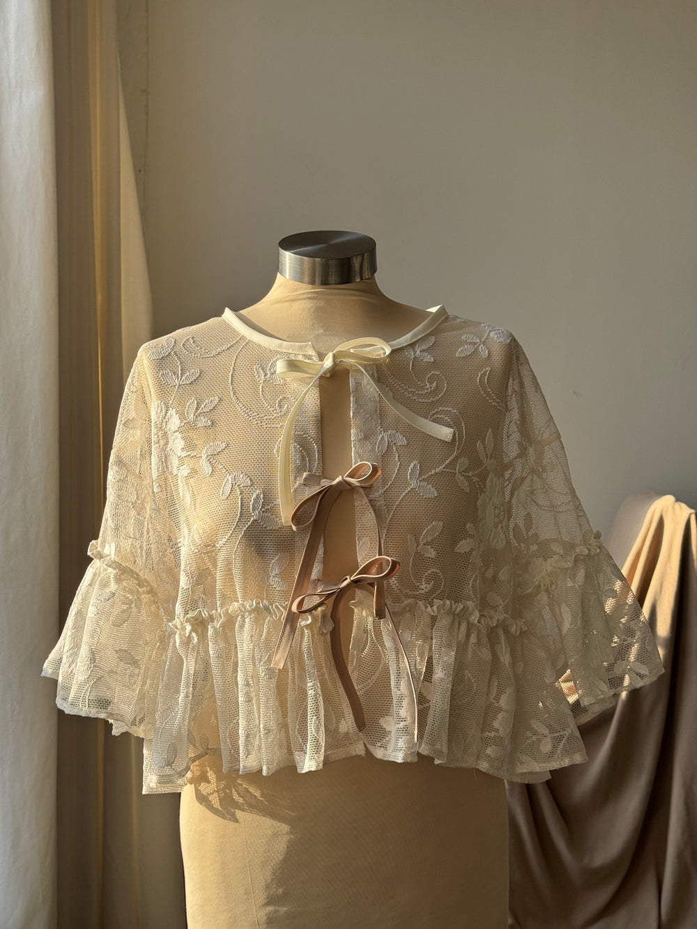 Eliza Vintage Lace Handcrafted Ruffle Top In Napoleon Cream