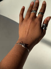 Kinsley Herringbone Chain Stainless Steel Bow Bracelet in Antique Silver