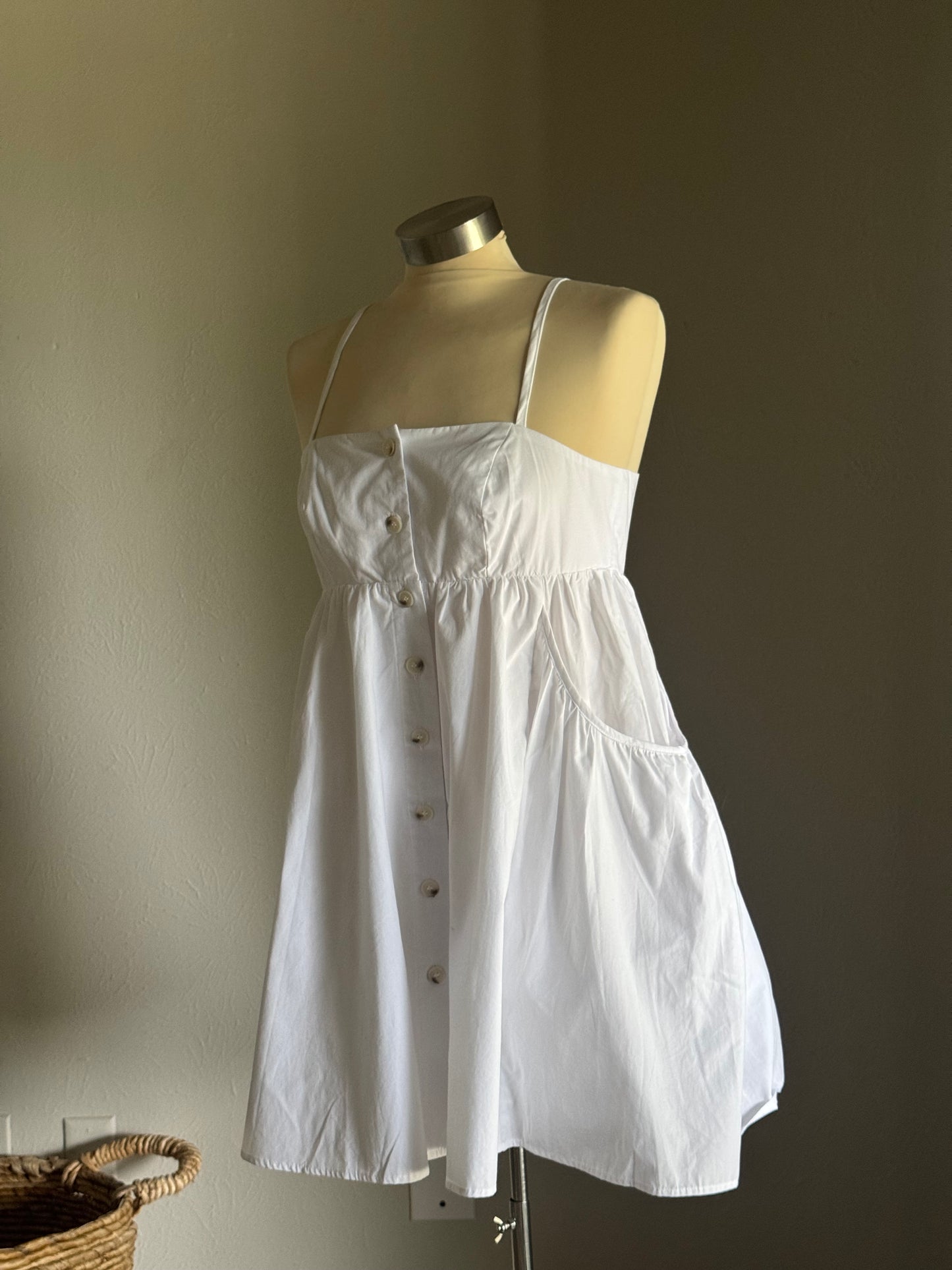 Karina Cotton Button Front Open Back Dress In White