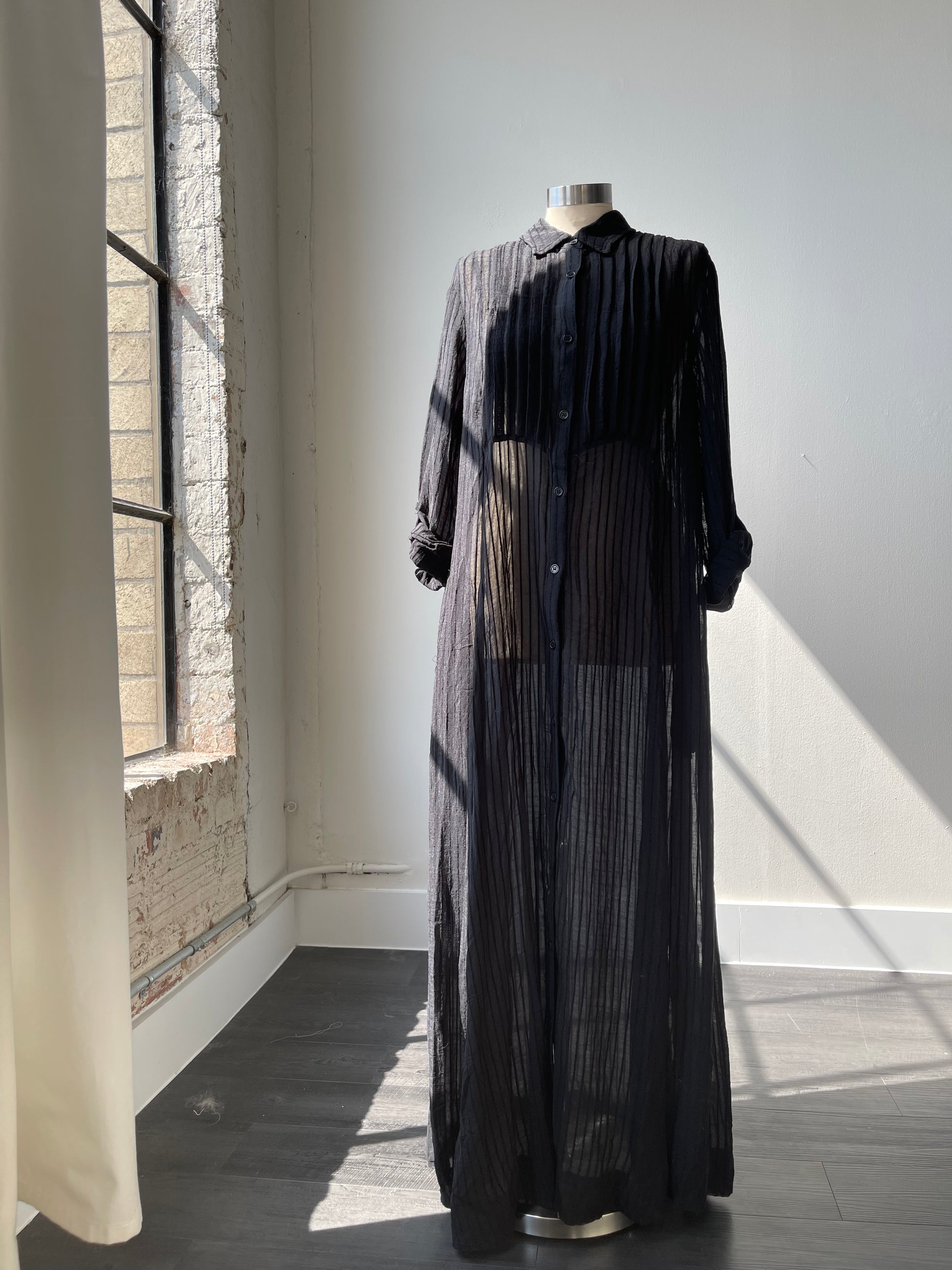 Raven Sheer Button Down Maxi Dress In Black K. A. Classics Raven Sheer Button Down Maxi Dress In Black K. A. Classics