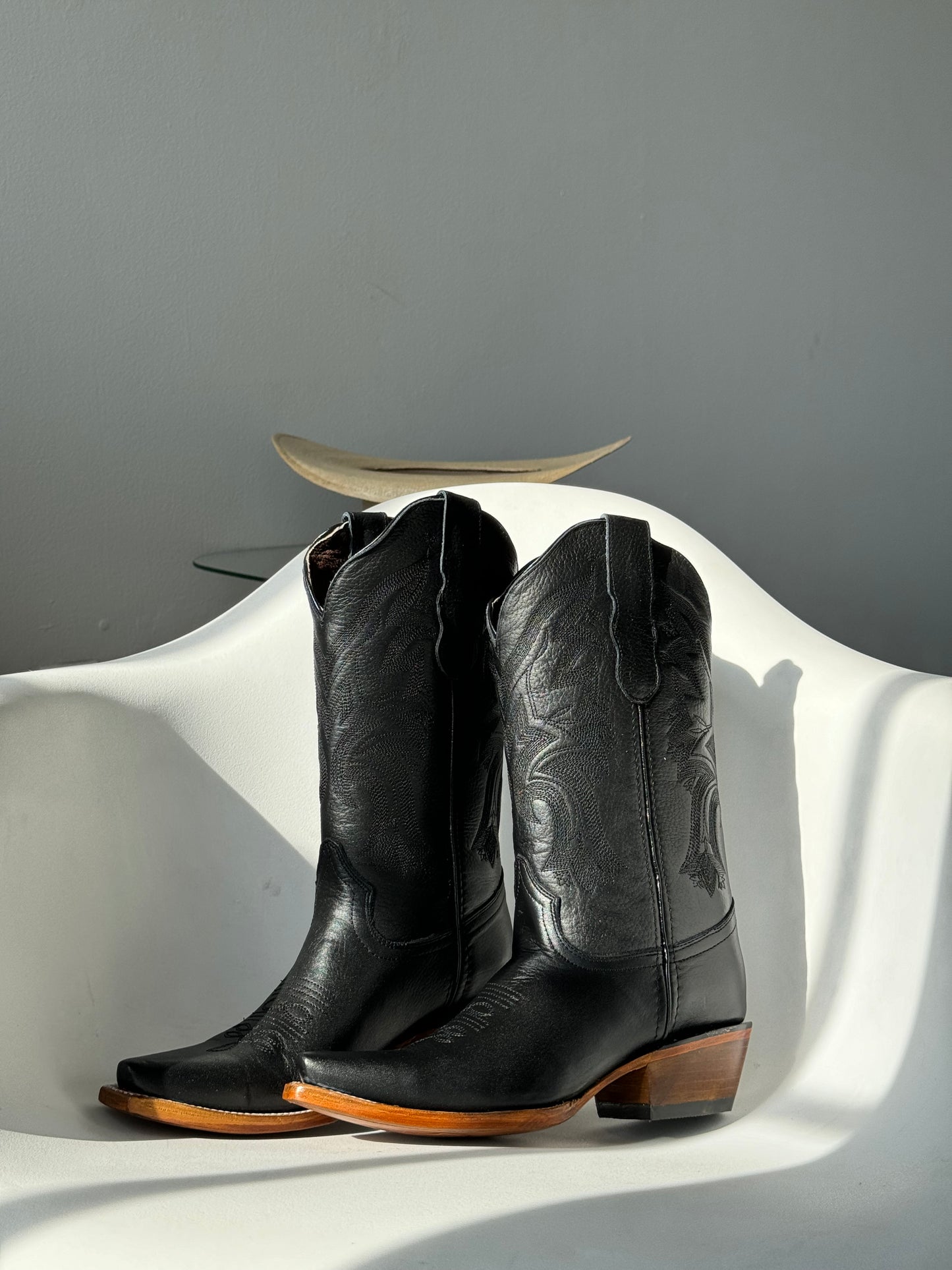 Abby Classic Genuine Leather Cowboy Boot In Midnight Black