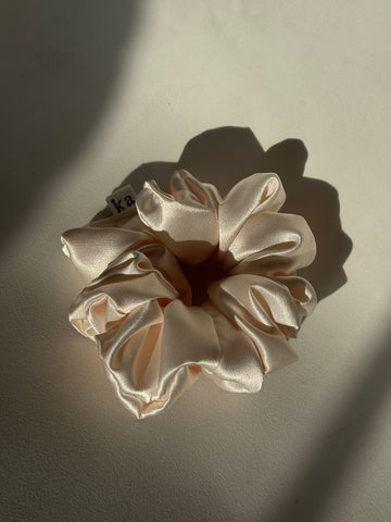 Gina Satin Handmade Texas Sized Scrunchie In Pearl