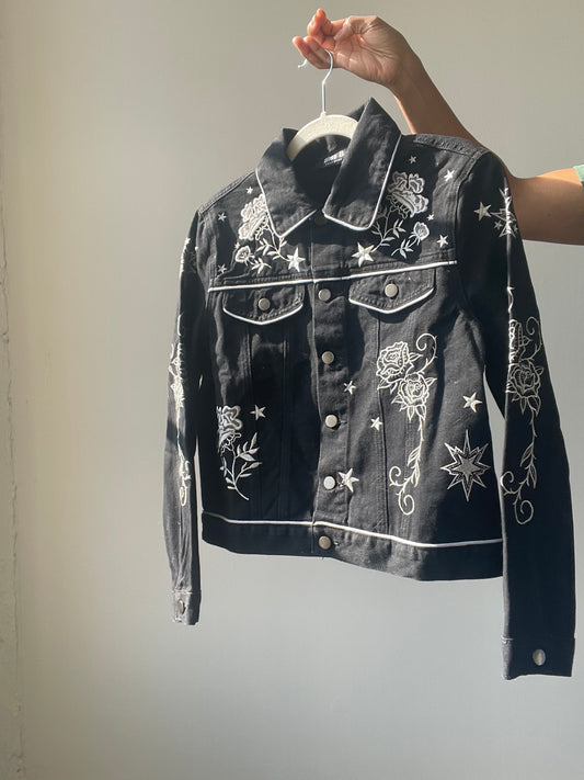 Nash Classic Embroidered Western Denim Jacket In Black