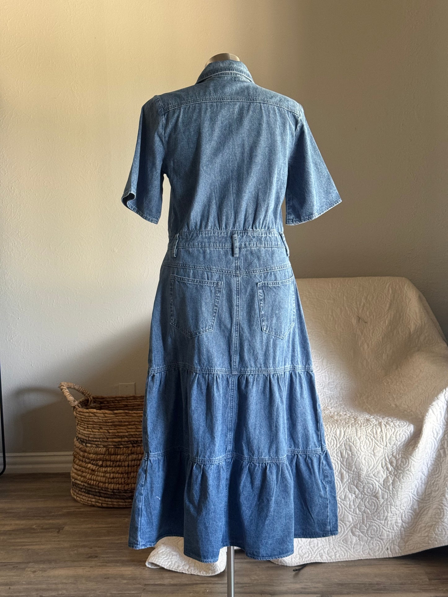 Phyllis Classic Button Front Denim Maxi Dress
