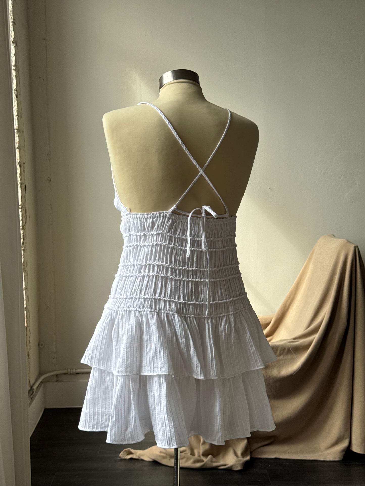 Rachel Cotton Ruffle Mini Party Dress In White