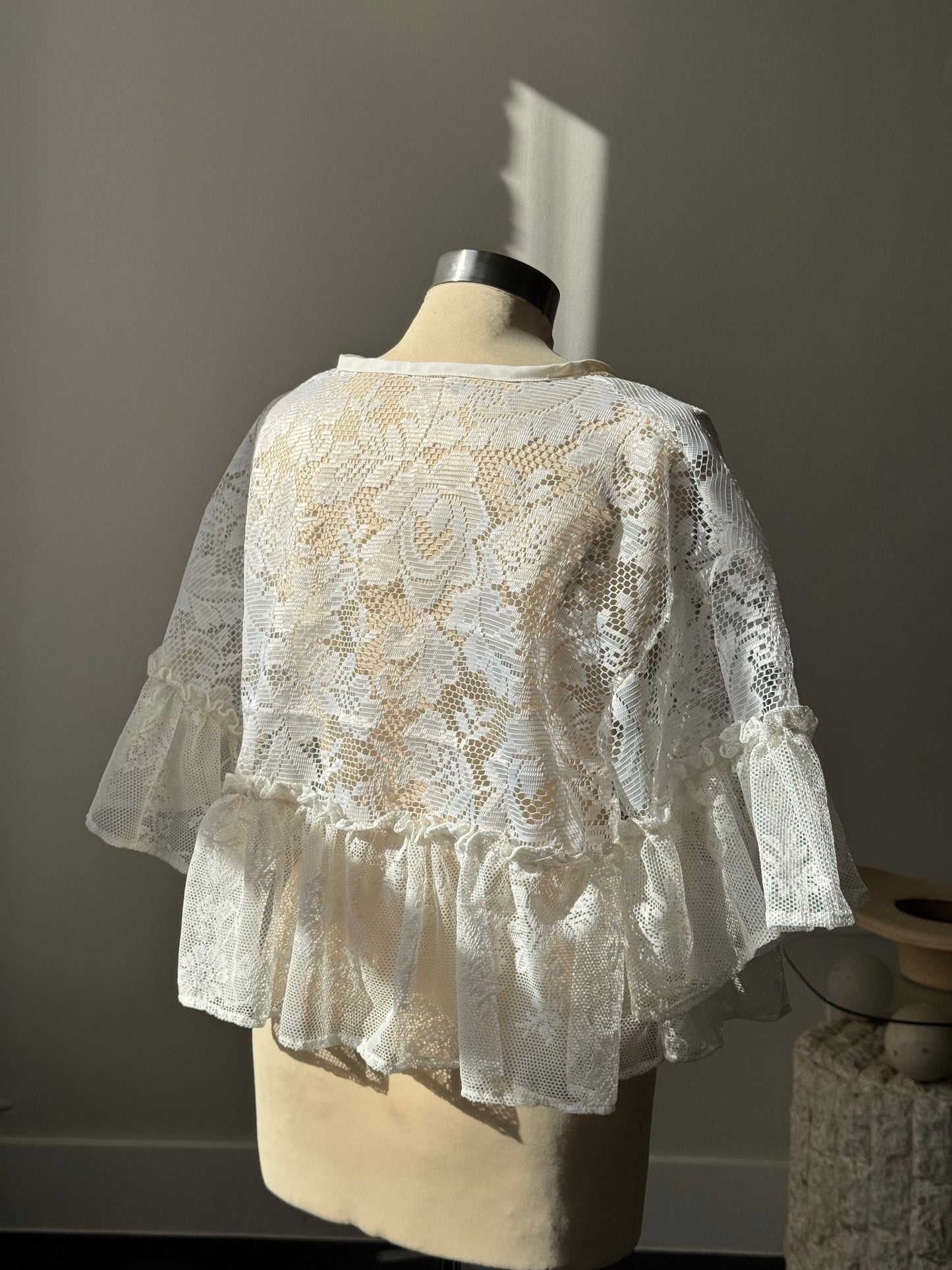 Eliza Vintage Lace Handcrafted Ruffle Top In Napoleon