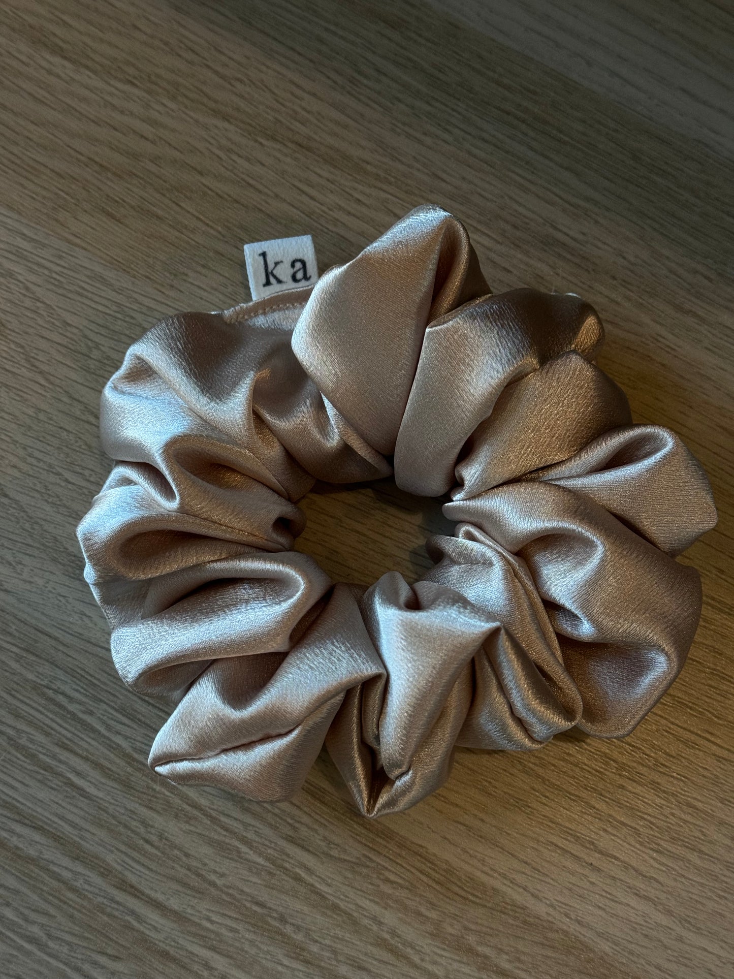 Edie Satin Handmade Texas Sized Scrunchie In Champagne