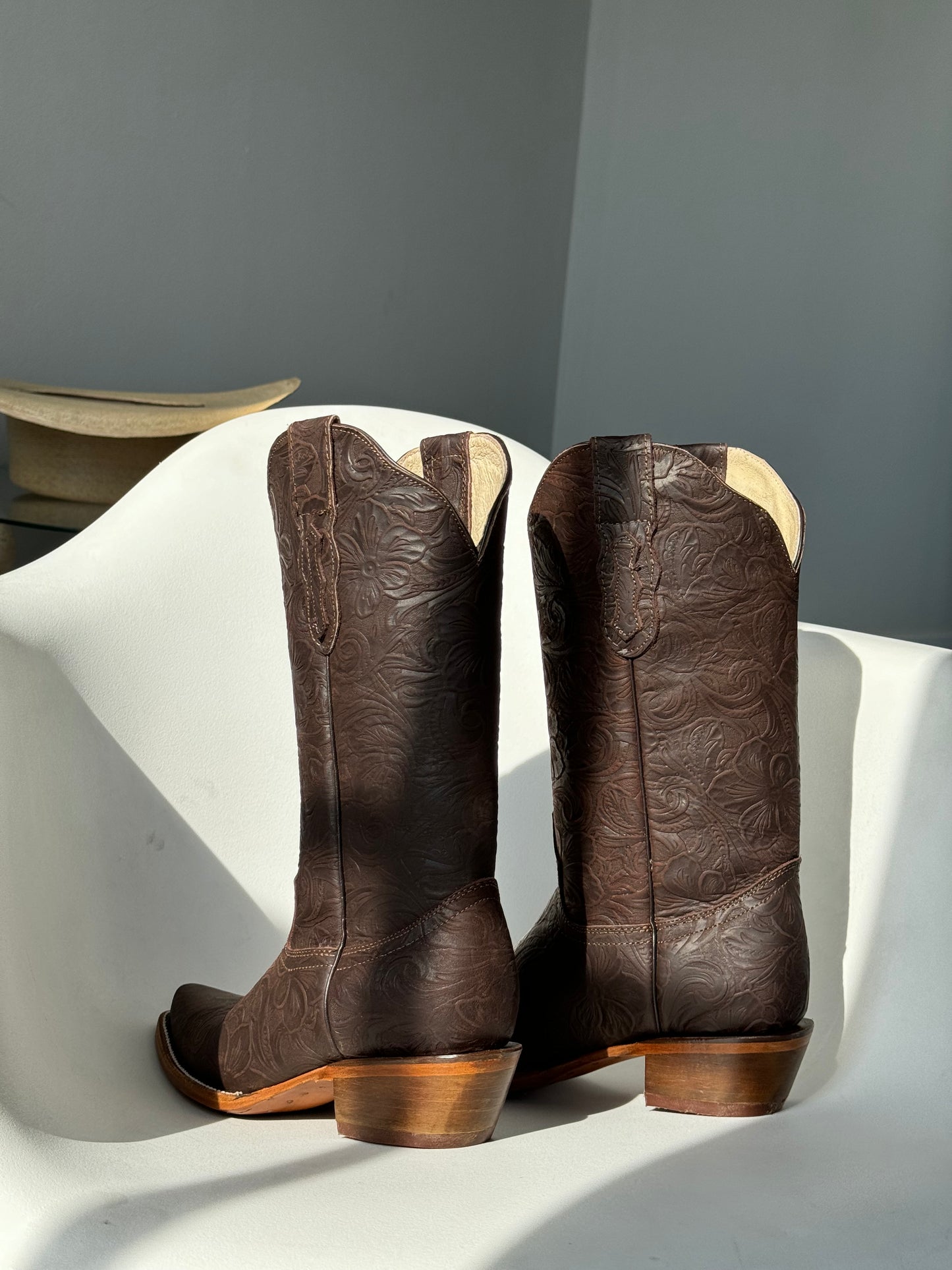 Daisy Genuine Leather Cowboy Boots In Dark Chocolate