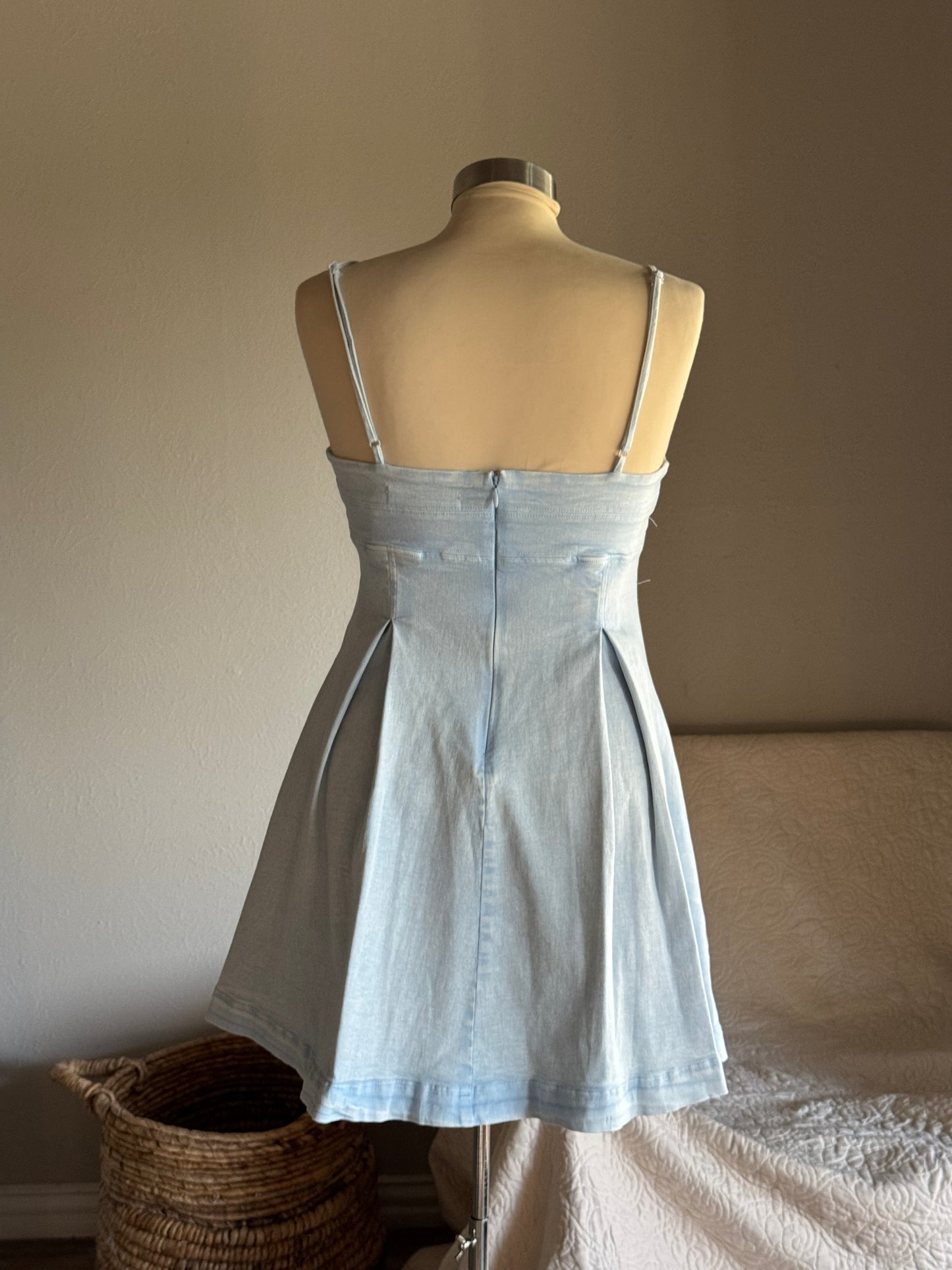 Melissa Cotton Pleaded Mini Denim Dress In Acid Blue