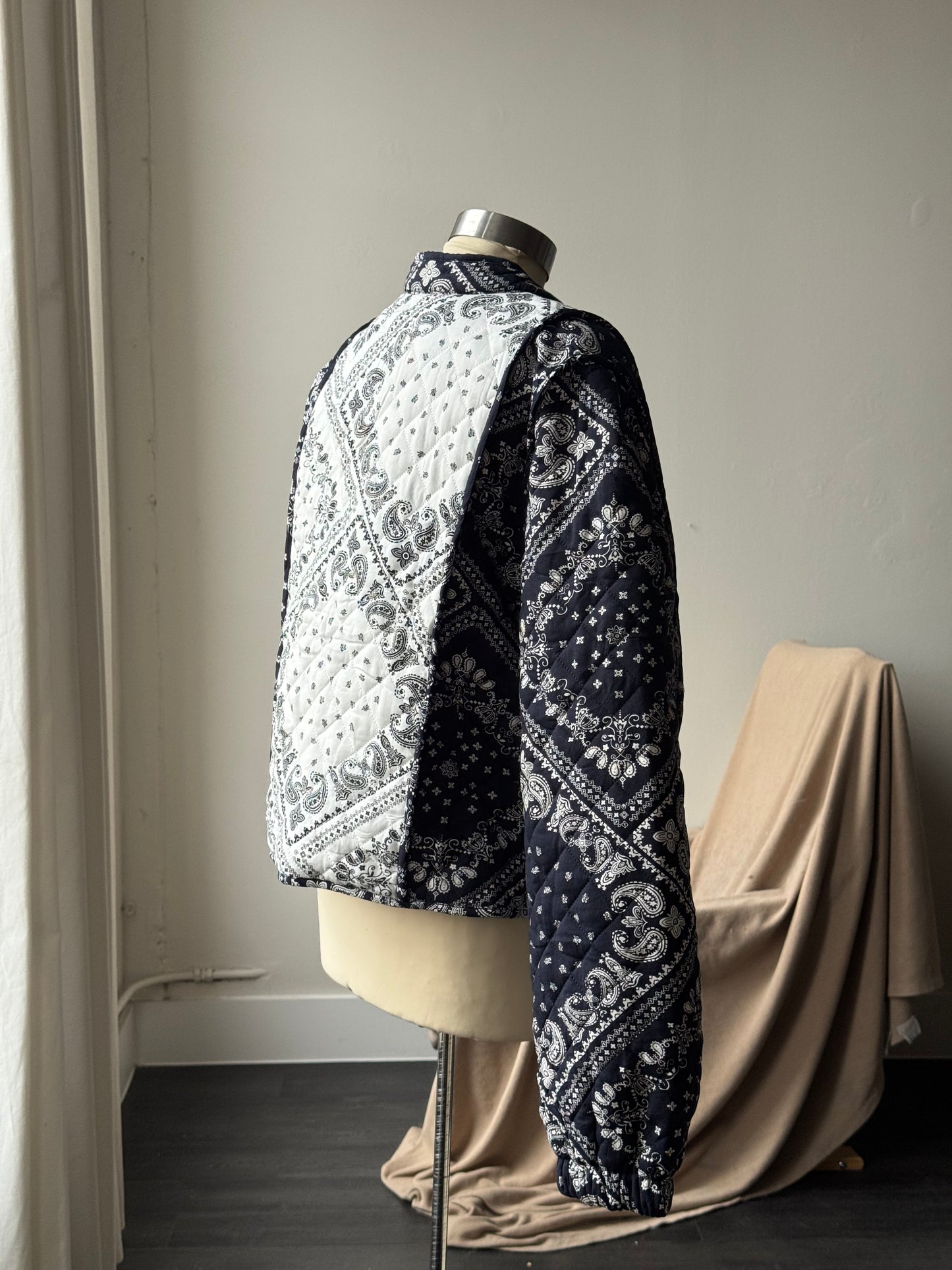 Judith Cotton Classic Bandanna Tie Front Jacket In Midnight Navy