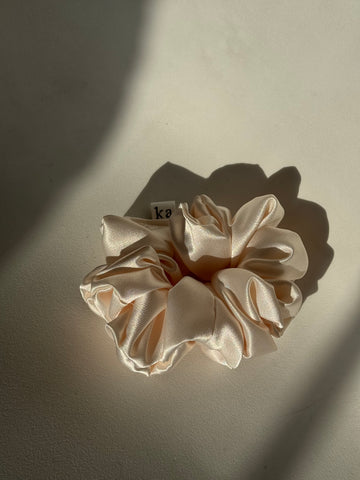 Gina Satin Handmade Texas Sized Scrunchie In Pearl