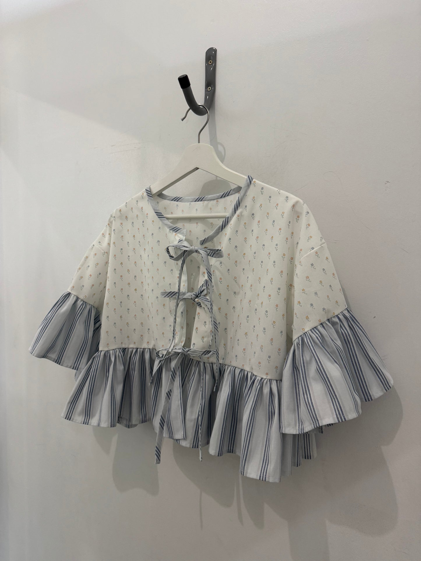 Joycie Vintage Handcrafted Striped Floral Ruffle Top