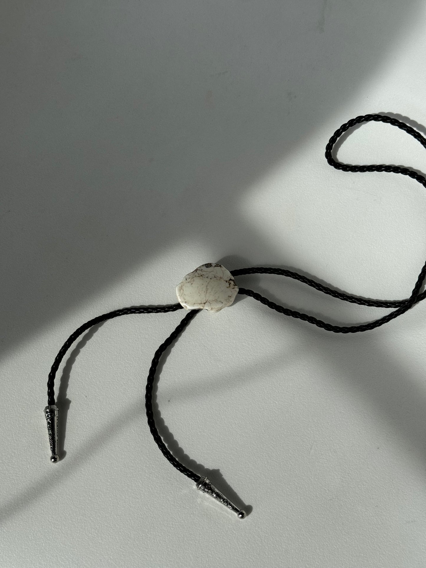 Mclane Natural Gemstone Silver Tips Bolo Tie In Howlite White