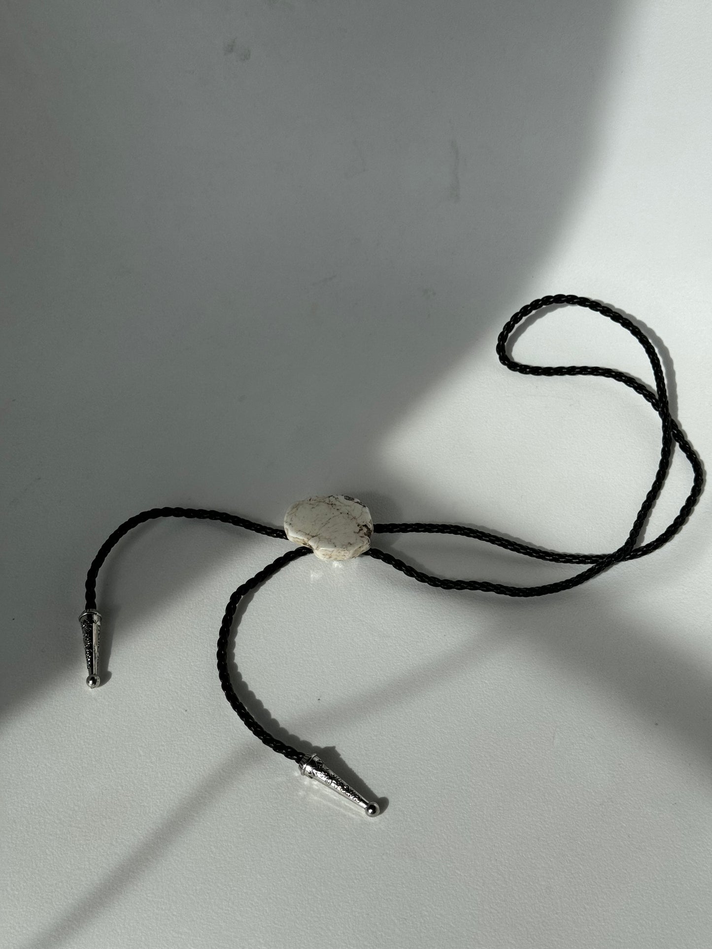 Mclane Natural Gemstone Silver Tips Bolo Tie In Howlite White